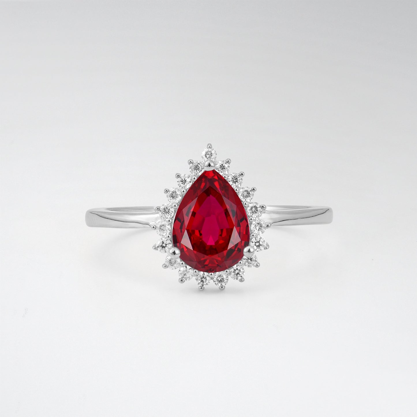 Vintage Art Deco Pear Cut Ruby Sunburst Halo Engagement Ring - Additional view