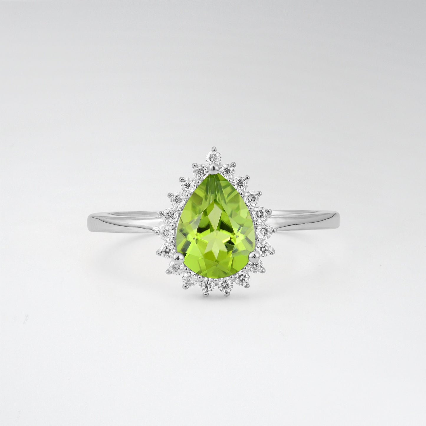 Vintage Art Deco Pear Cut Peridot Sunburst Halo Engagement Ring - Additional view