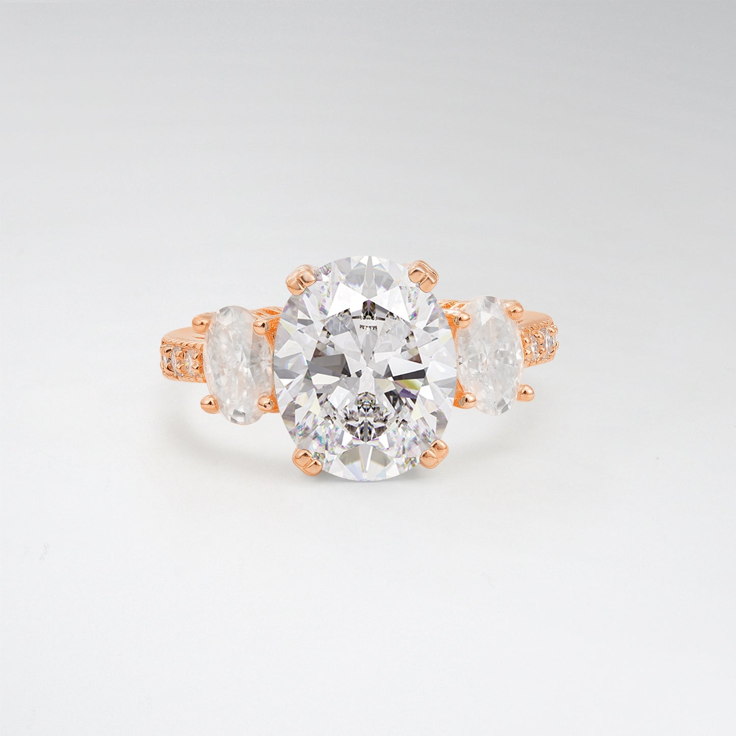 Vintage Oval Cut Moissanite 4CT Three Stone Milgrain Pave Engagement Ring - Additional view