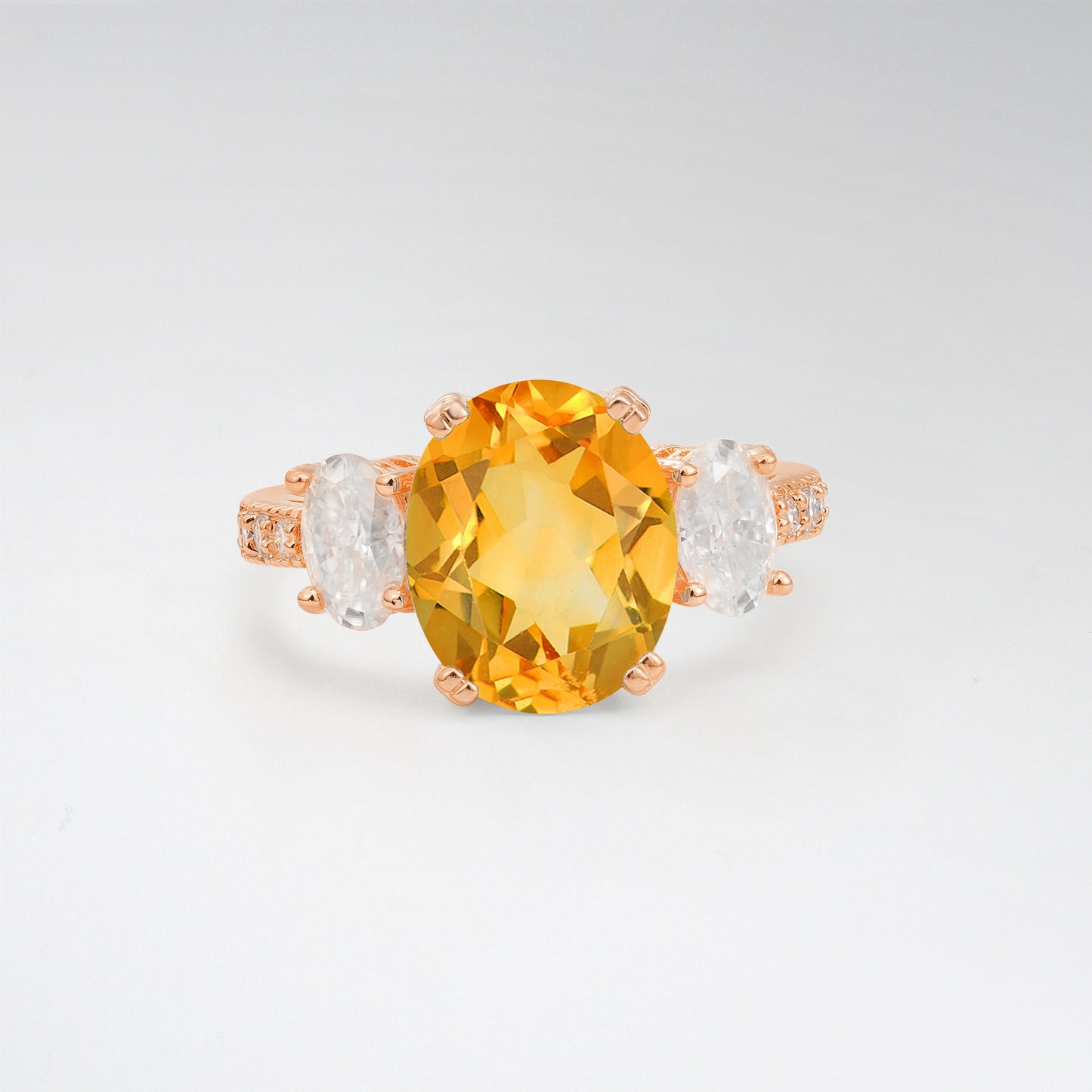 Vintage Oval Cut Citrine 4CT Three Stone Milgrain Pave Engagement Ring - Additional view