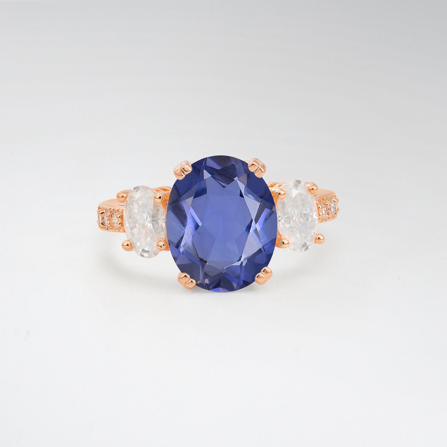 Vintage Oval Cut Tanzanite 4CT Three Stone Milgrain Pave Engagement Ring - Additional view