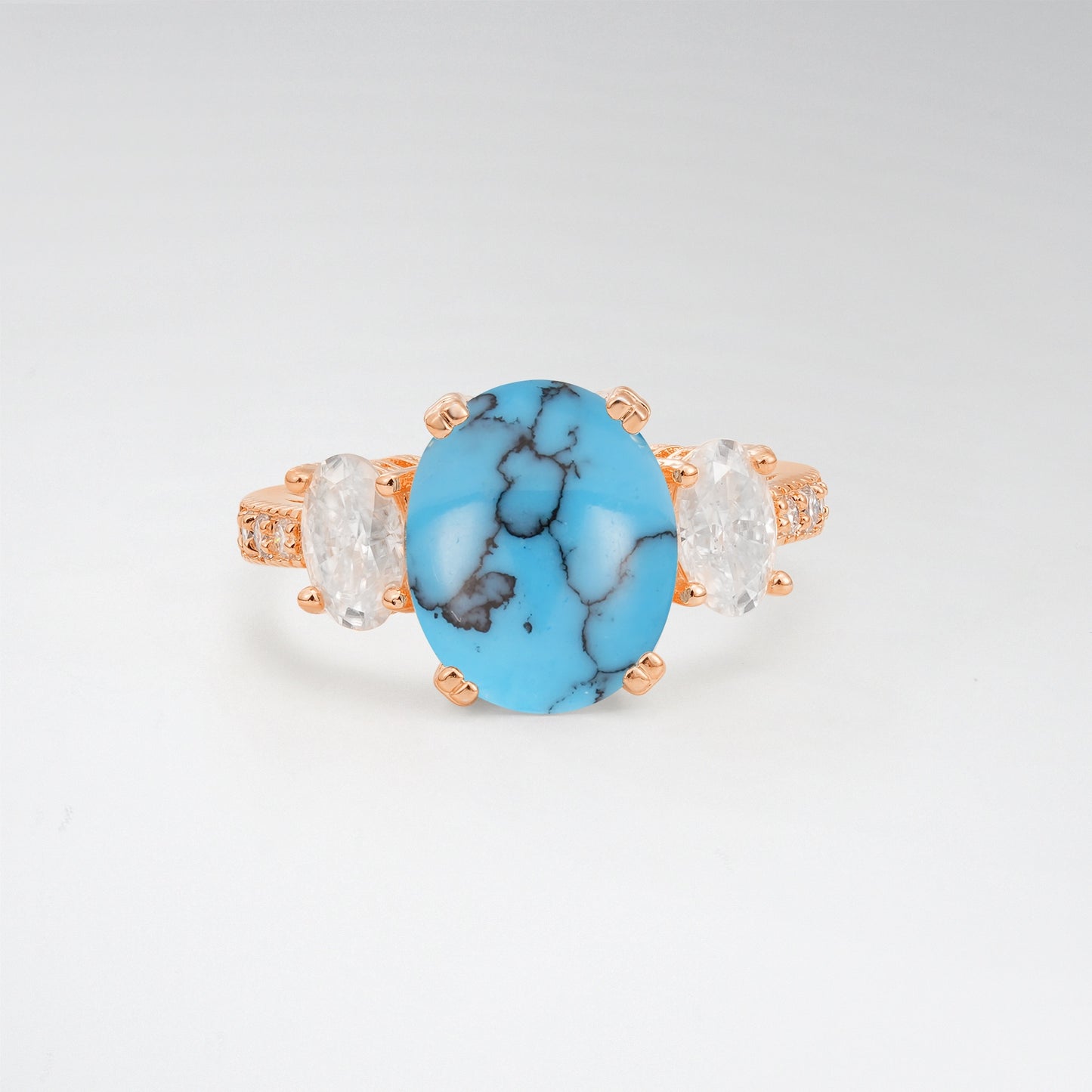 Vintage Oval Cut Turquoise 4CT Three Stone Milgrain Pave Engagement Ring - Additional view