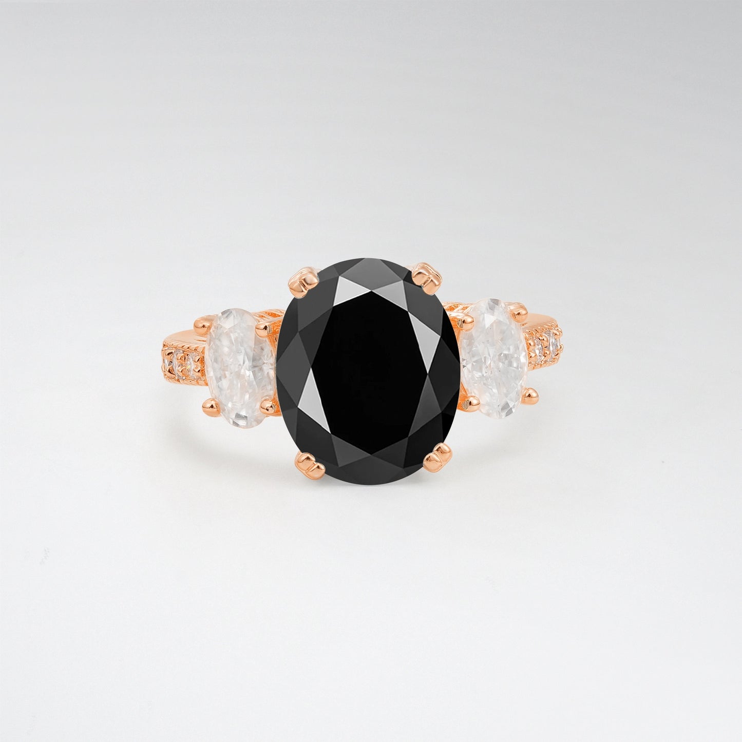 Vintage Oval Cut Black Onyx 4CT Three Stone Milgrain Pave Engagement Ring - Additional view