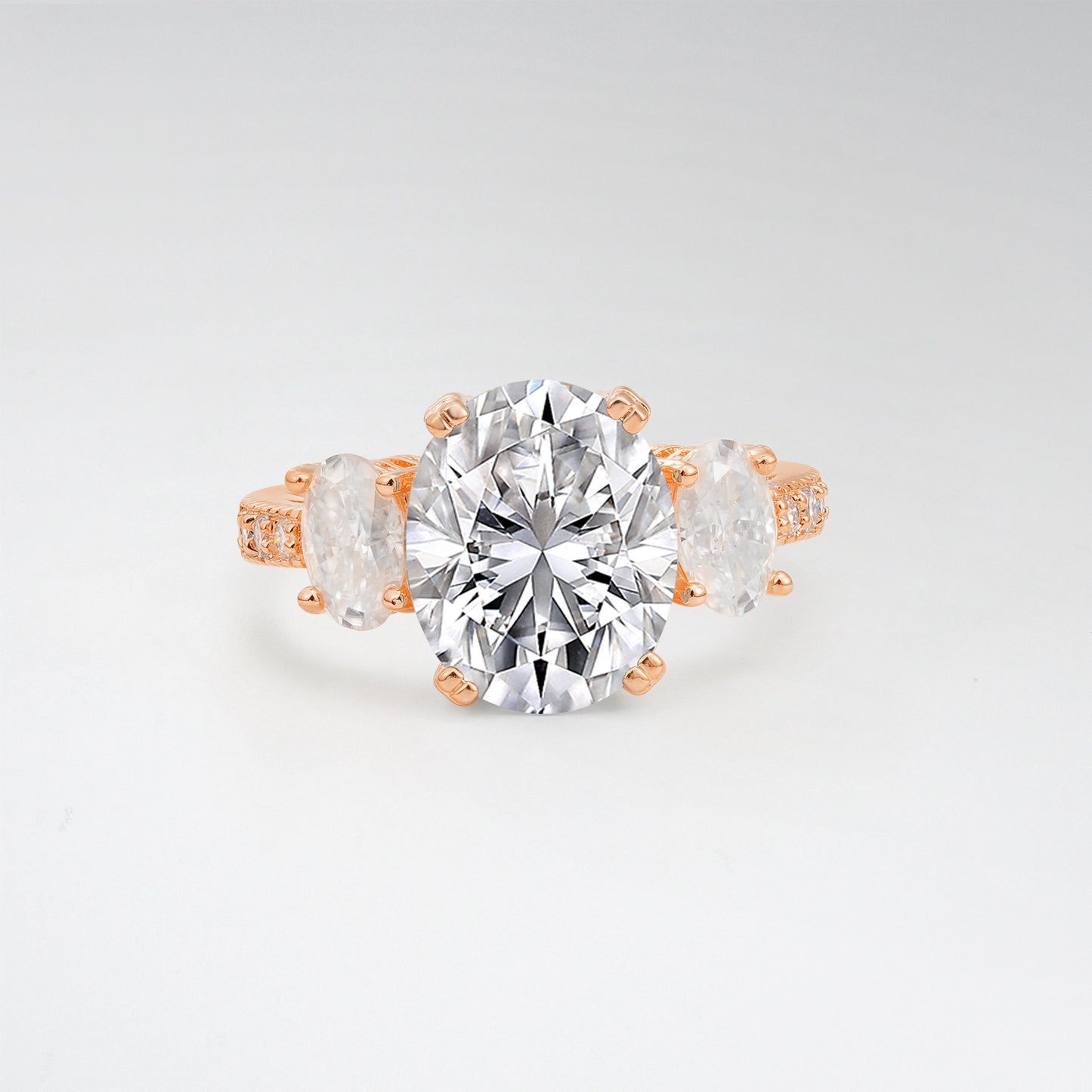 Vintage Oval Cut Lab Diamond 4CT Three Stone Milgrain Pave Engagement Ring - Additional view