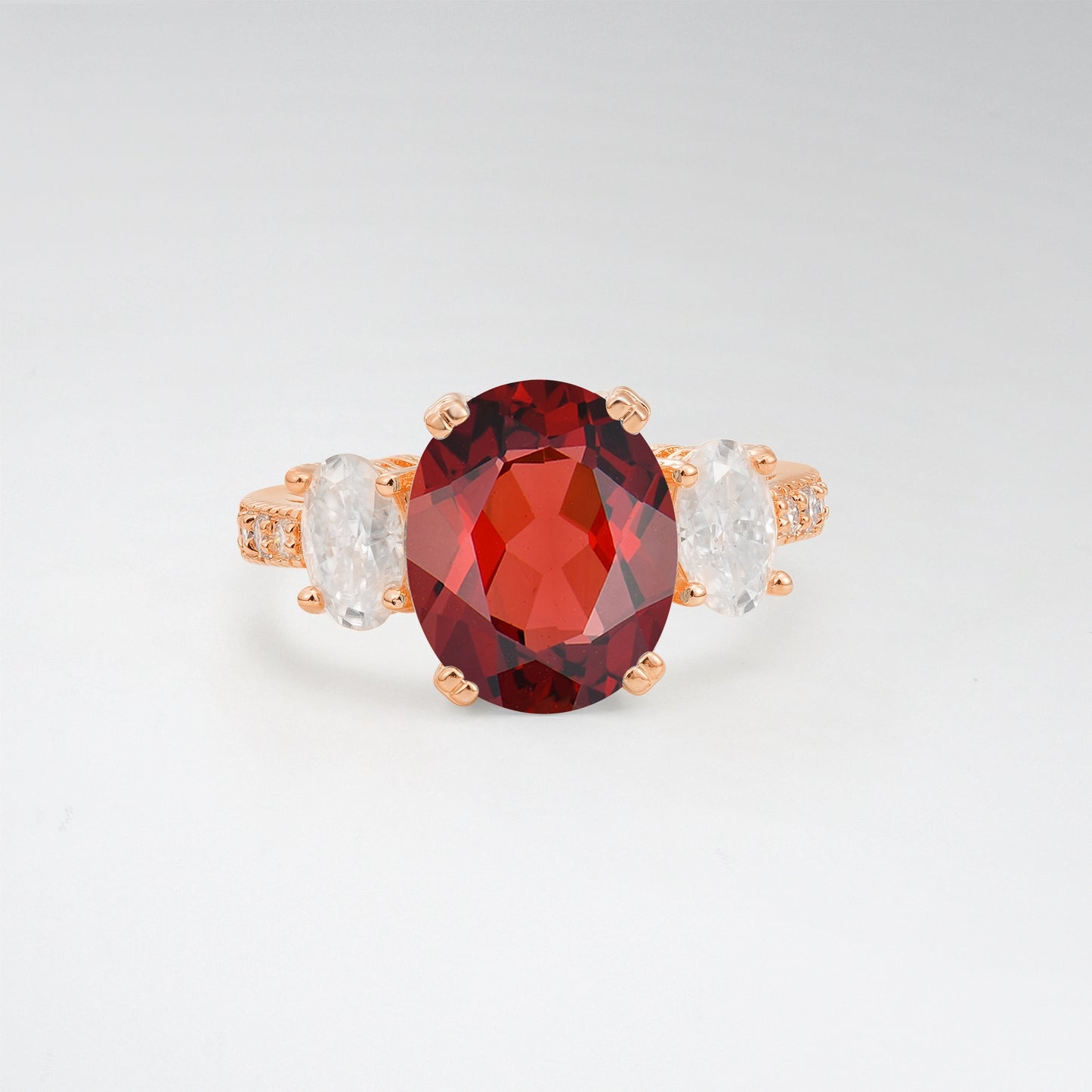 Vintage Oval Cut Garnet 4CT Three Stone Milgrain Pave Engagement Ring - Additional view