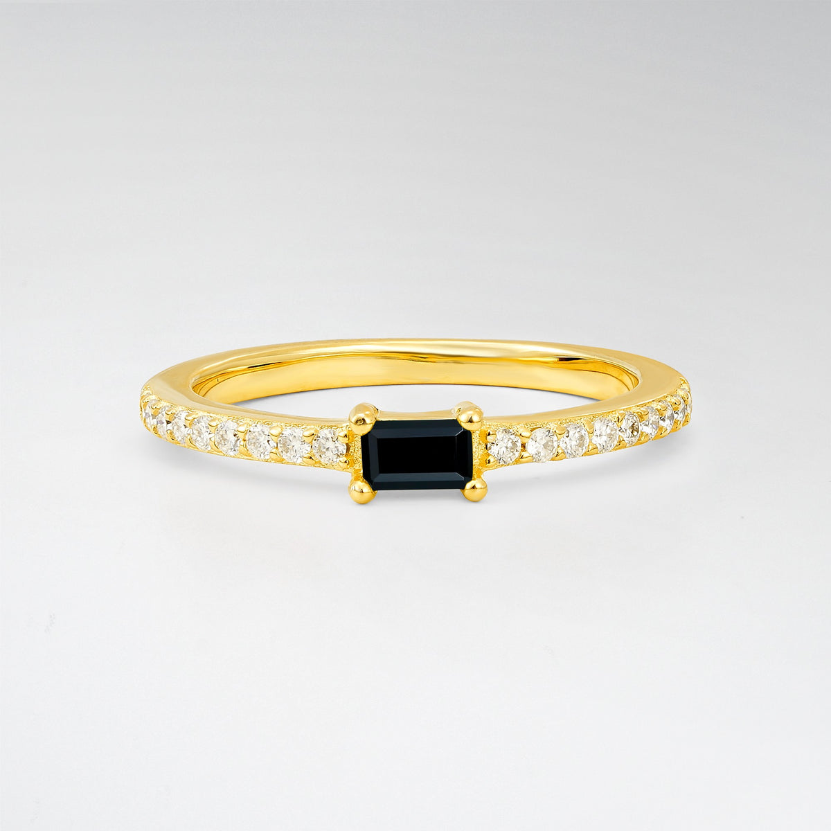 East-West Baguette Black Onyx Promise Ring for Her - Additional view