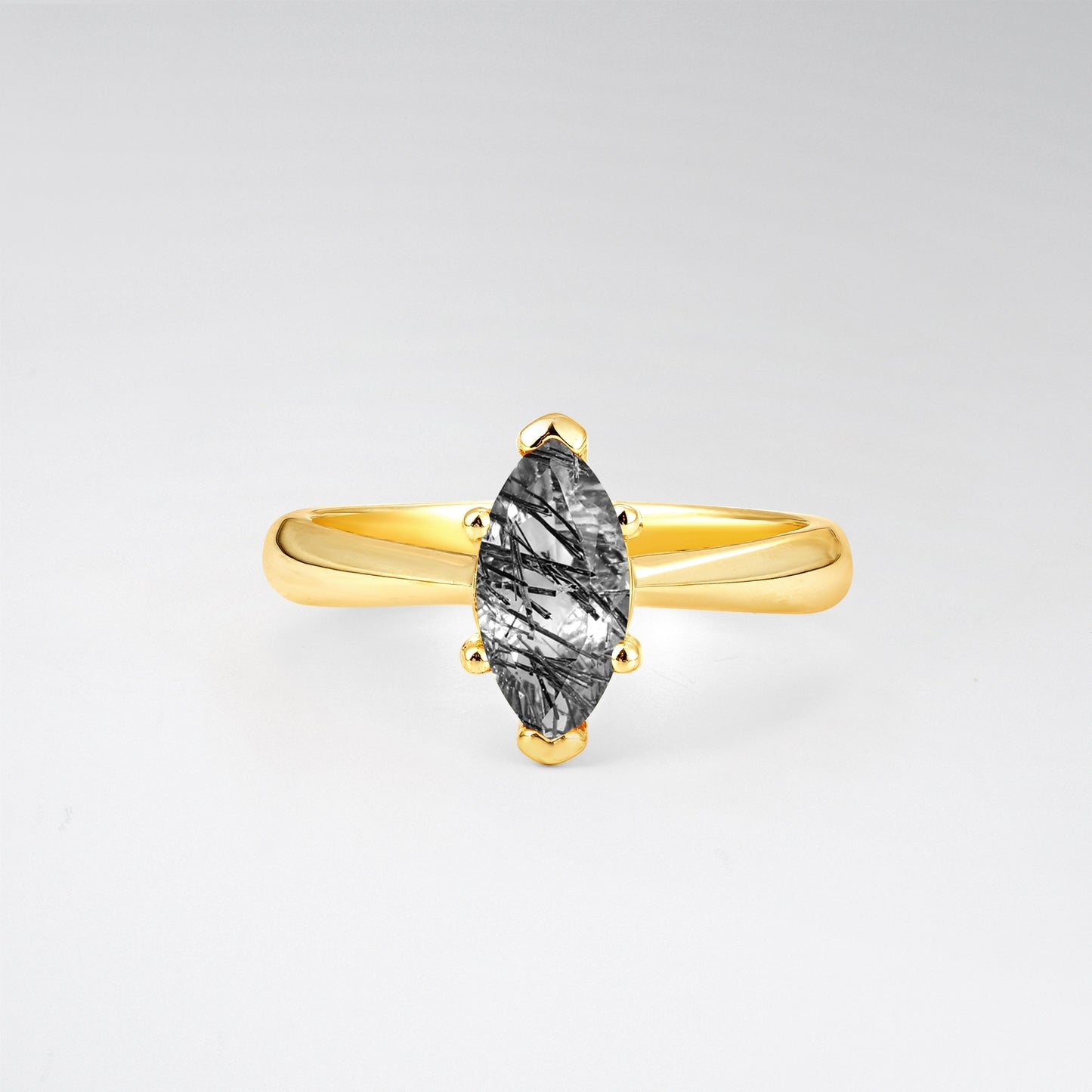 Sophisticated Marquise Cut Black Rutilated Quartz Minimalist Solitaire Ring - Additional view