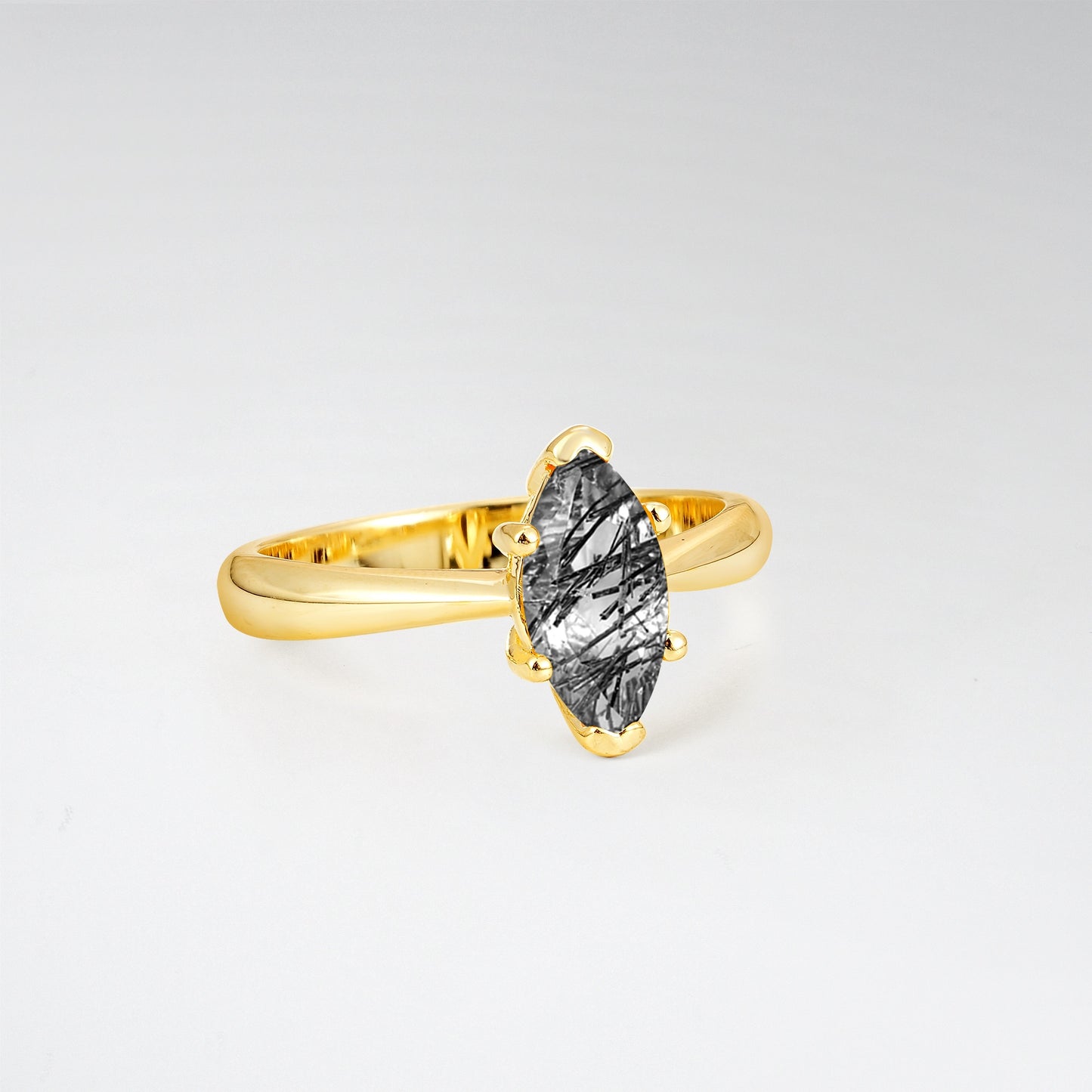 Sophisticated Marquise Cut Black Rutilated Quartz Minimalist Solitaire Ring - Additional view