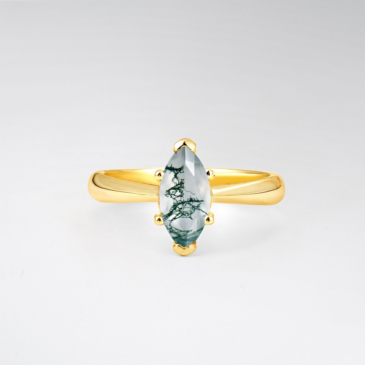Sophisticated Marquise Cut Moss Agate Minimalist Solitaire Ring - Additional view