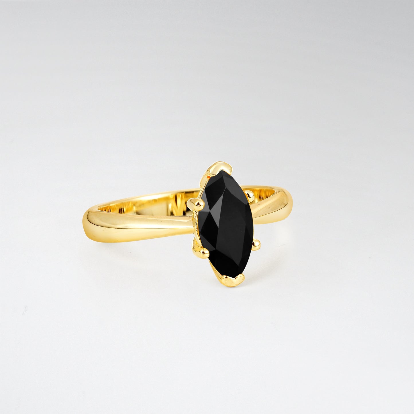 Sophisticated Marquise Cut Black Onyx Minimalist Solitaire Ring - Additional view