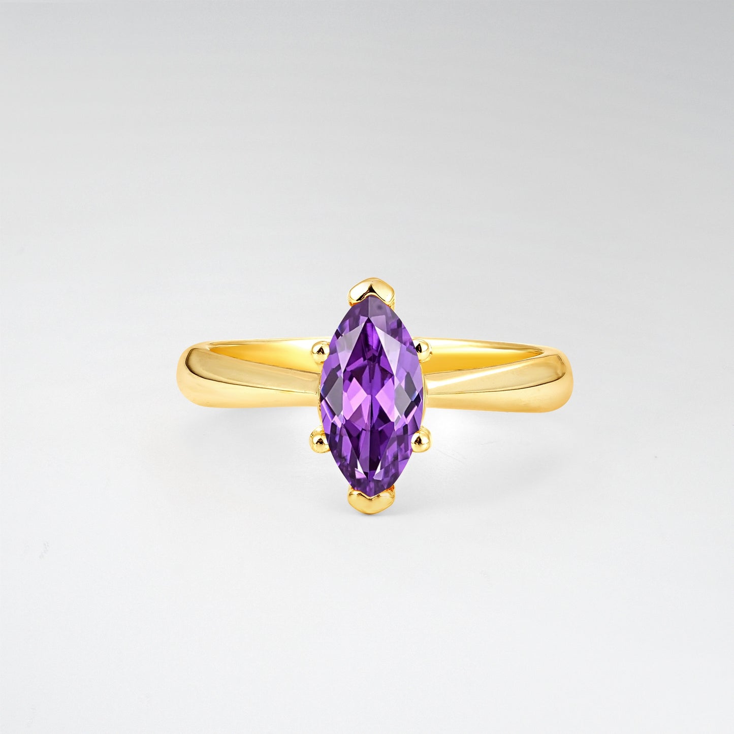 Sophisticated Marquise Cut Amethyst Minimalist Solitaire Ring - Additional view