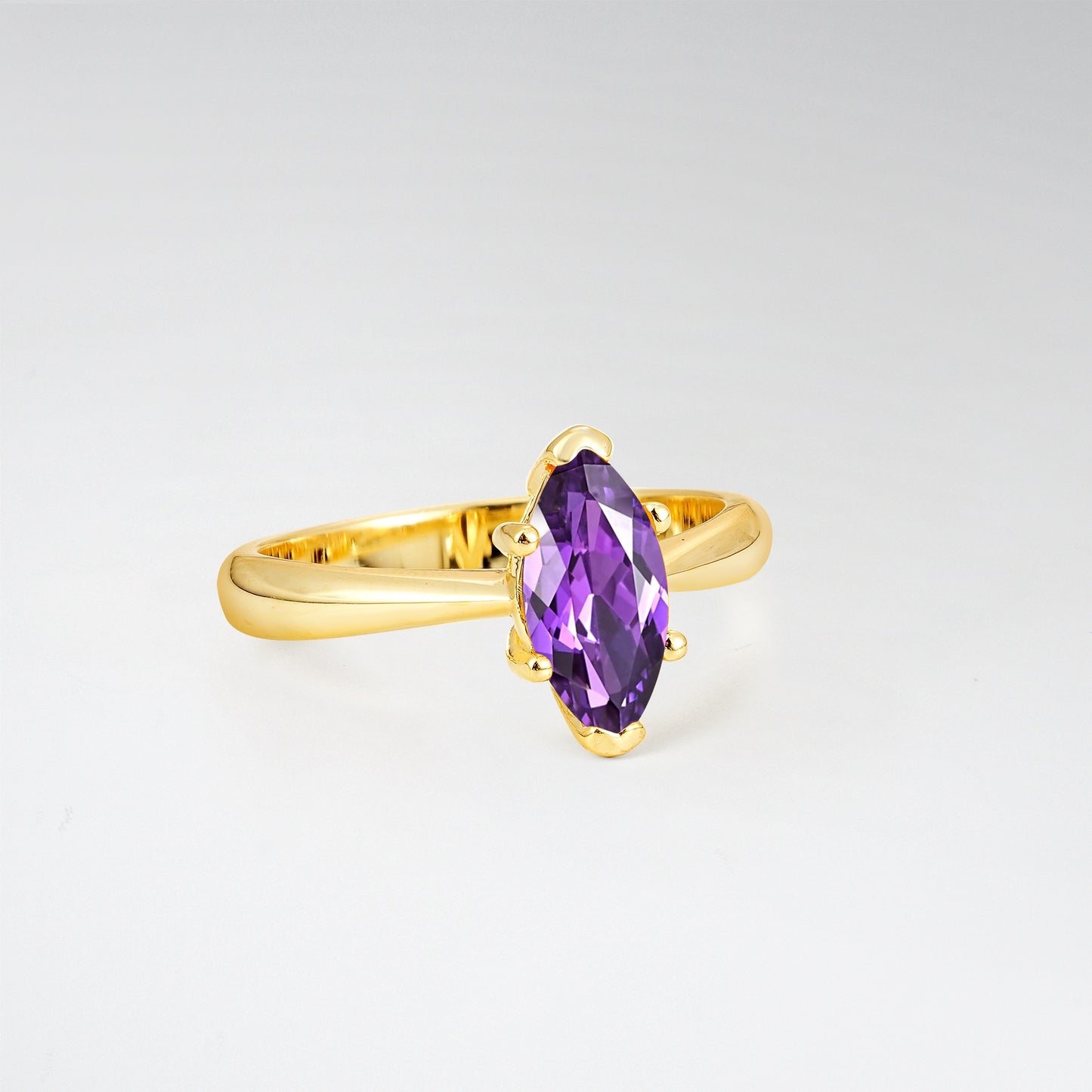 Sophisticated Marquise Cut Amethyst Minimalist Solitaire Ring - Additional view
