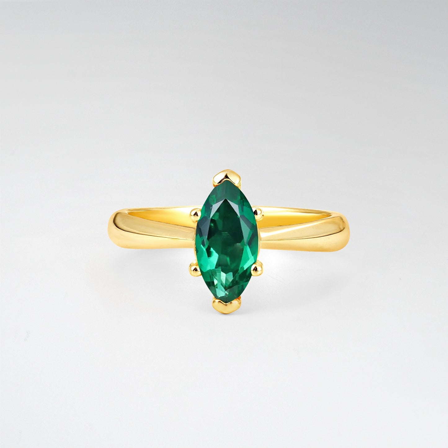 Sophisticated Marquise Cut Emerald Minimalist Solitaire Ring - Additional view