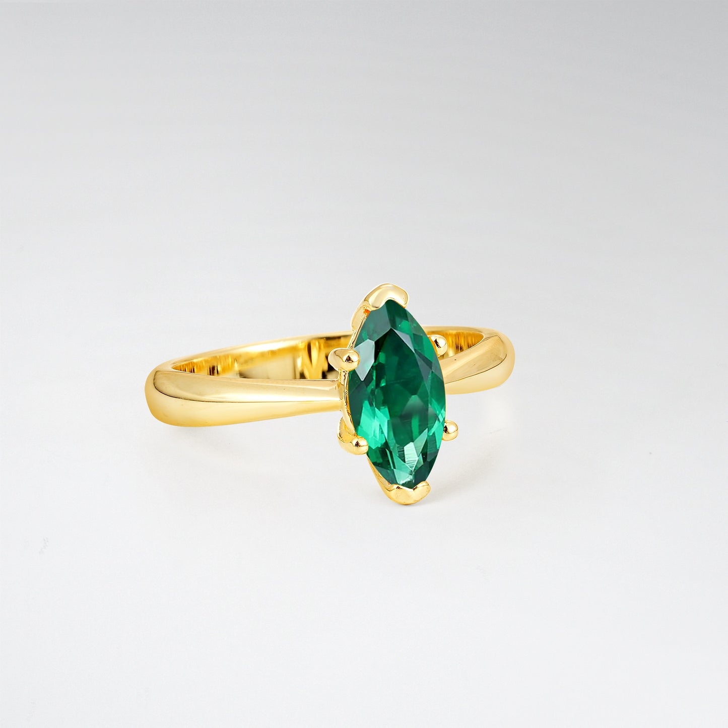 Sophisticated Marquise Cut Emerald Minimalist Solitaire Ring - Additional view