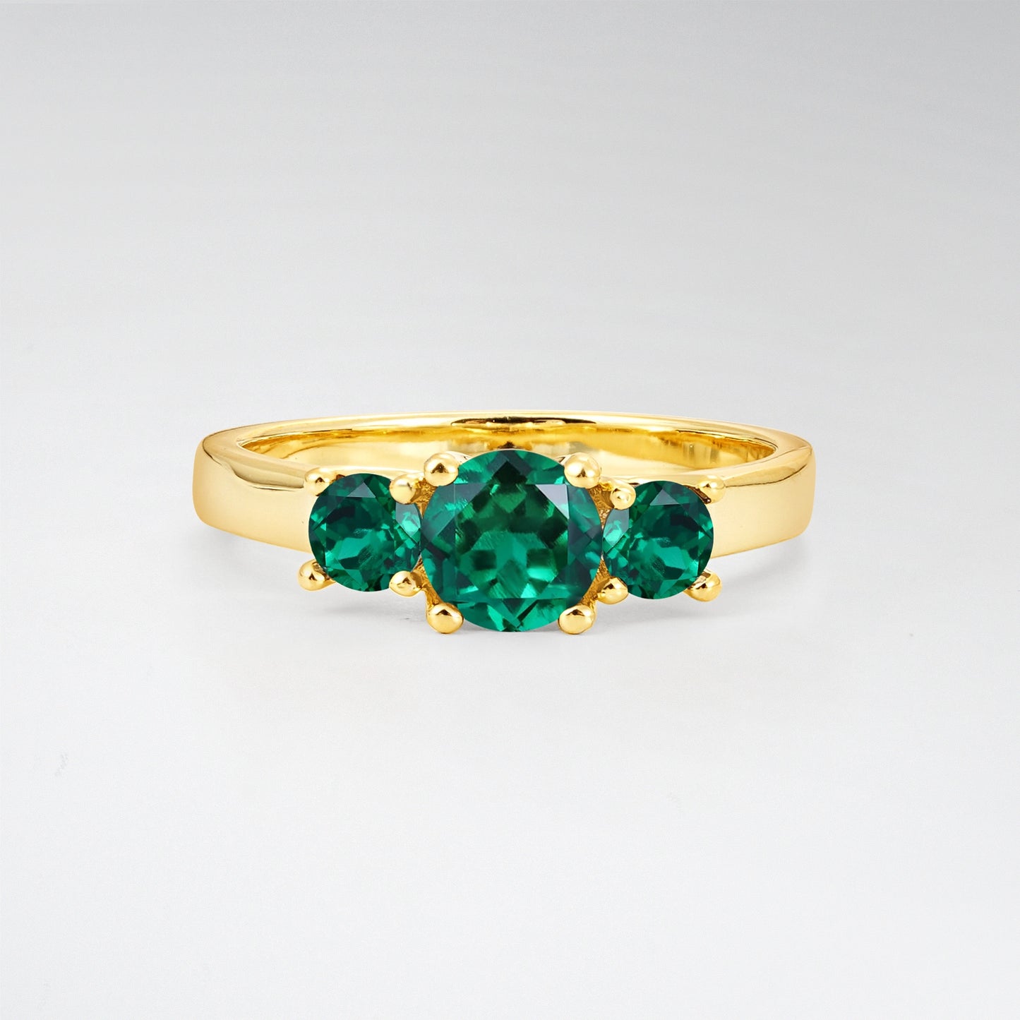 Round Cut Three-Stone Emerald Classic Engagement Ring - Additional view