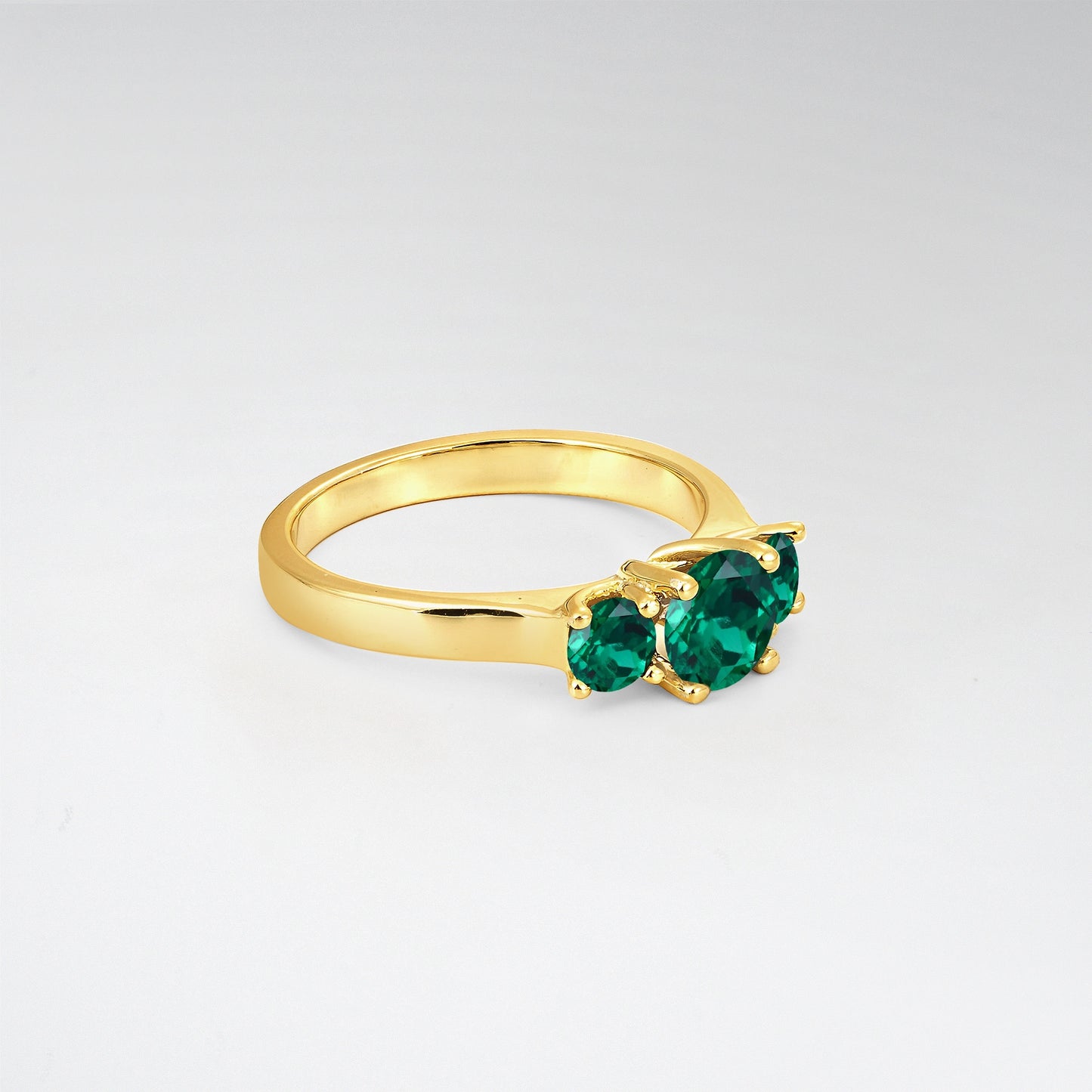 Round Cut Three-Stone Emerald Classic Engagement Ring - Additional view