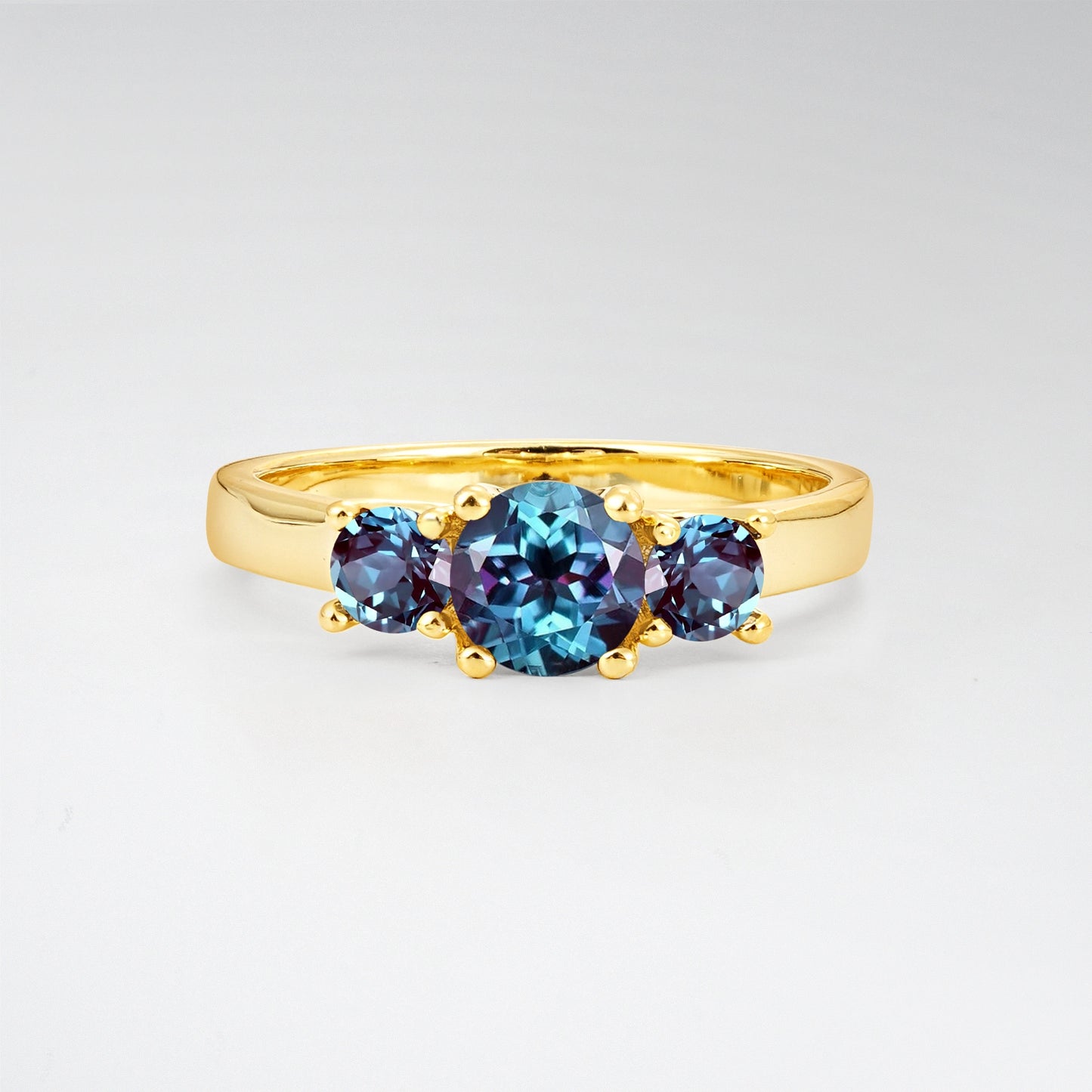 Round Cut Three-Stone Alexandrite Classic Engagement Ring - Additional view