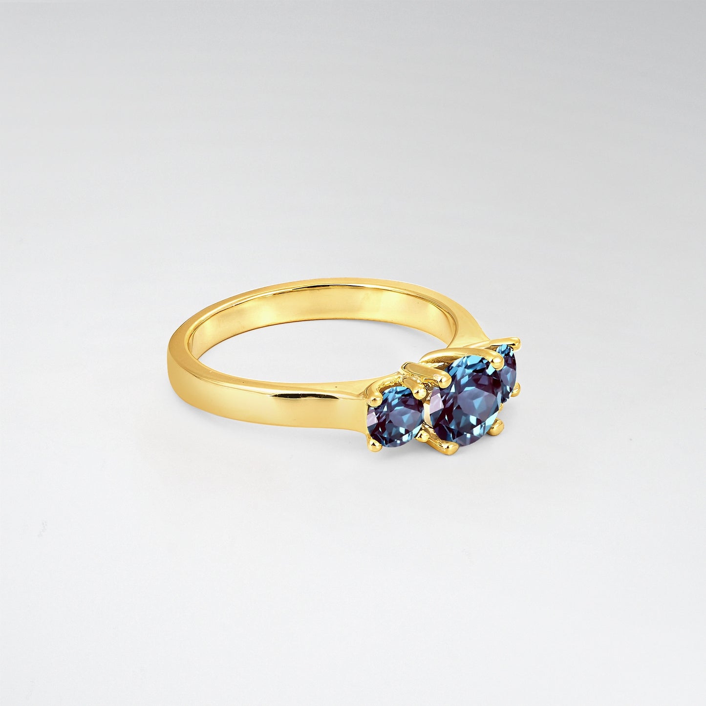 Round Cut Three-Stone Alexandrite Classic Engagement Ring - Additional view