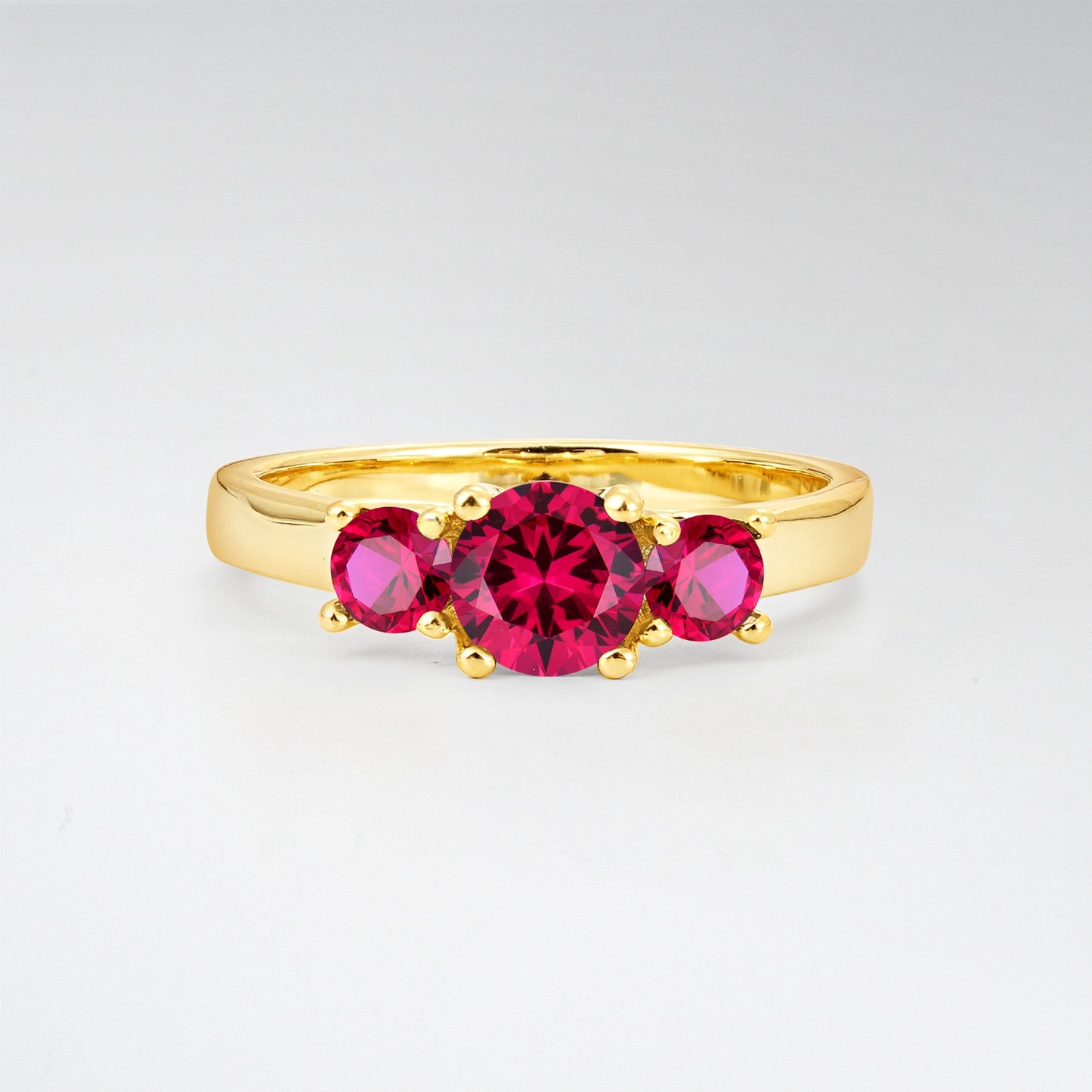 Round Cut Three-Stone Ruby Classic Engagement Ring - Additional view