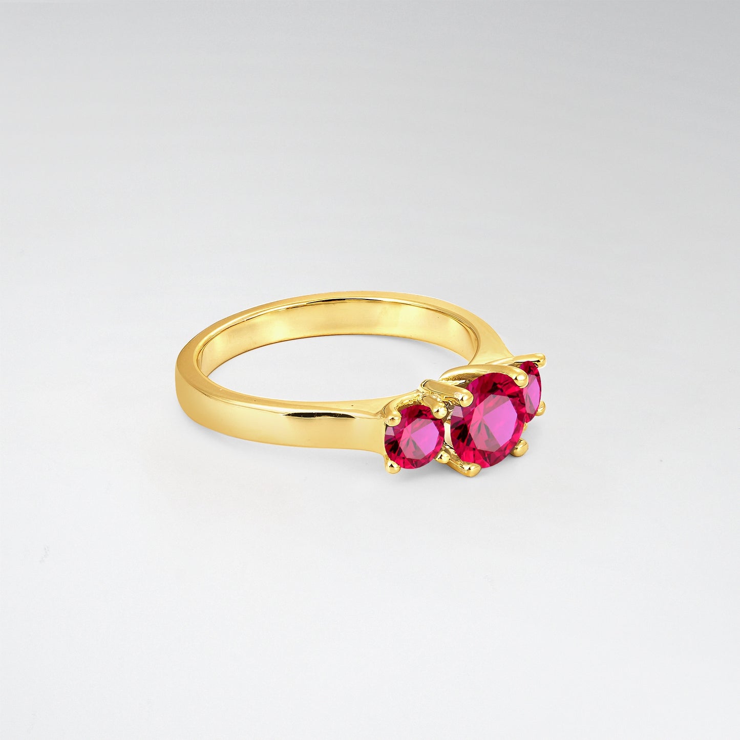 Round Cut Three-Stone Ruby Classic Engagement Ring - Additional view