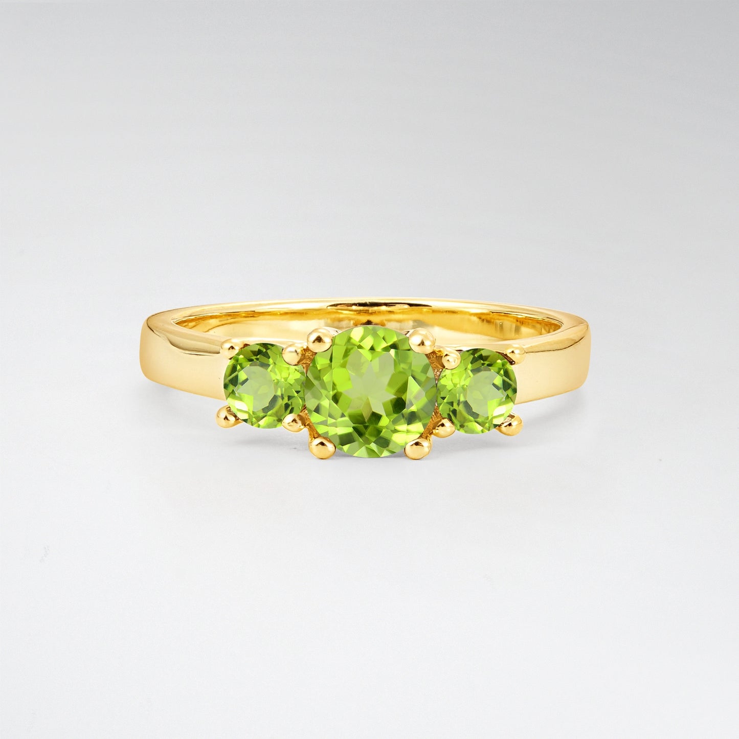 Round Cut Three-Stone Peridot Classic Engagement Ring - Additional view