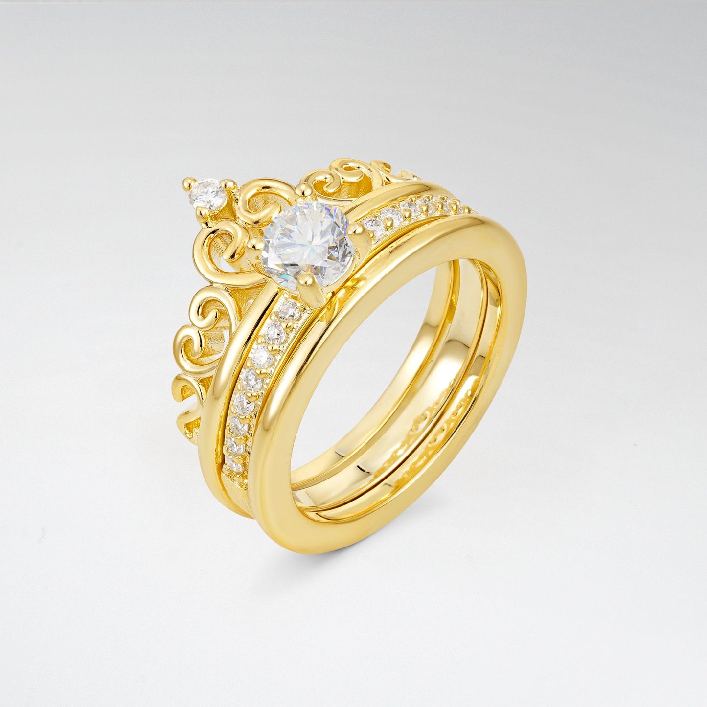 Round Cut Moissanite Crown Bridal Ring Set - Rose-Gold