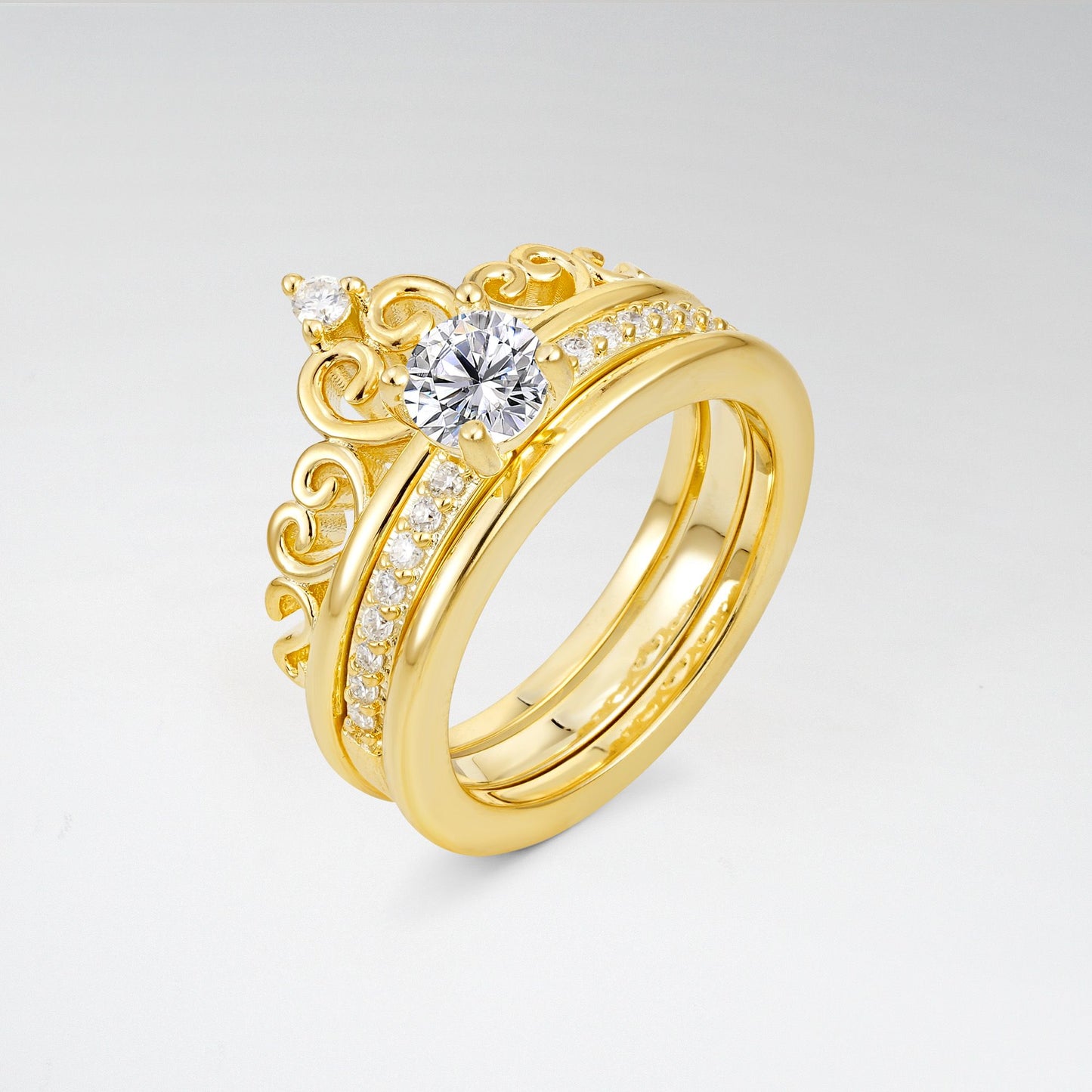 Round Cut Lab Diamond Crown Bridal Ring Set - Rose-Gold