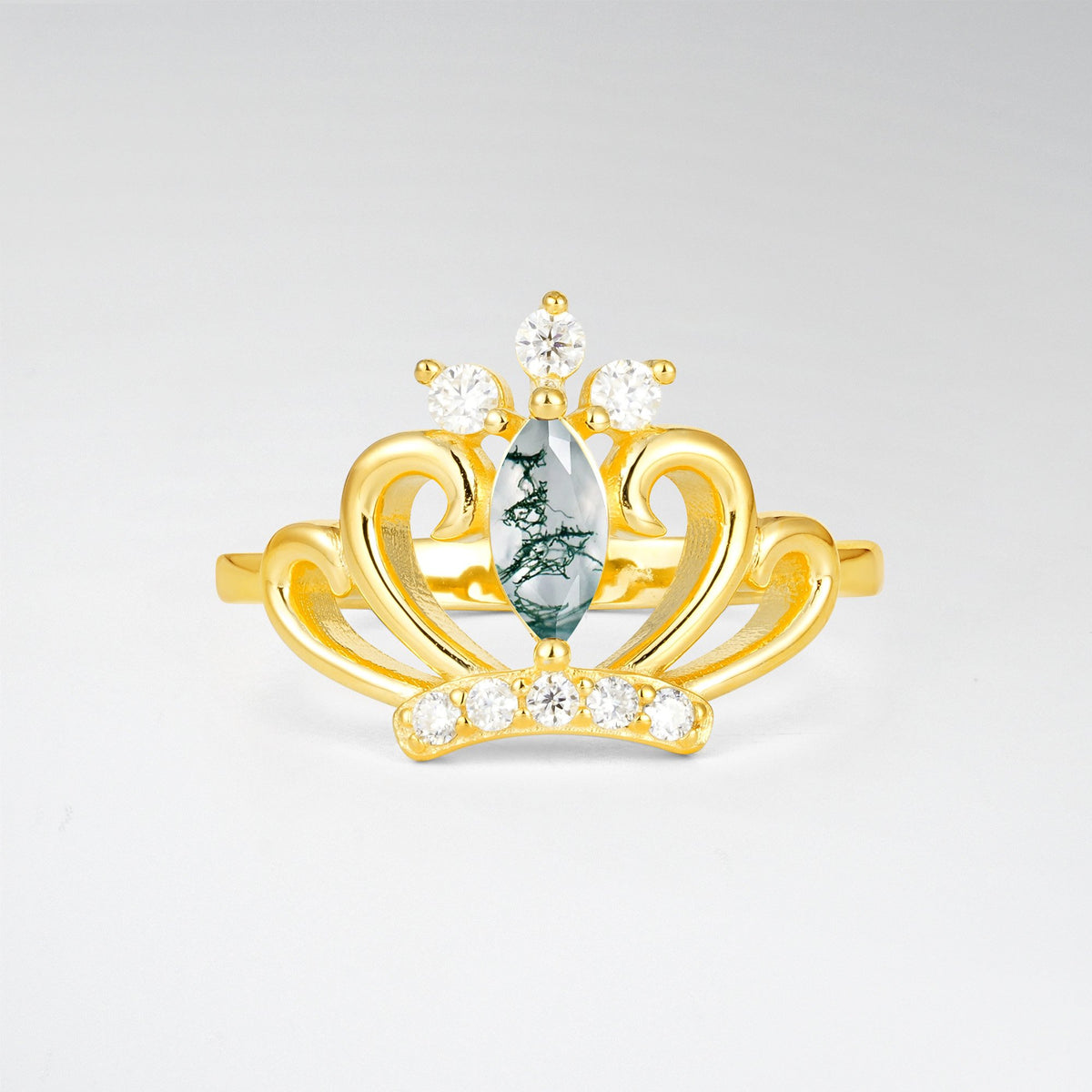 Vintage Marquise Moss Agate Scrollwork Engagement Ring - Additional view