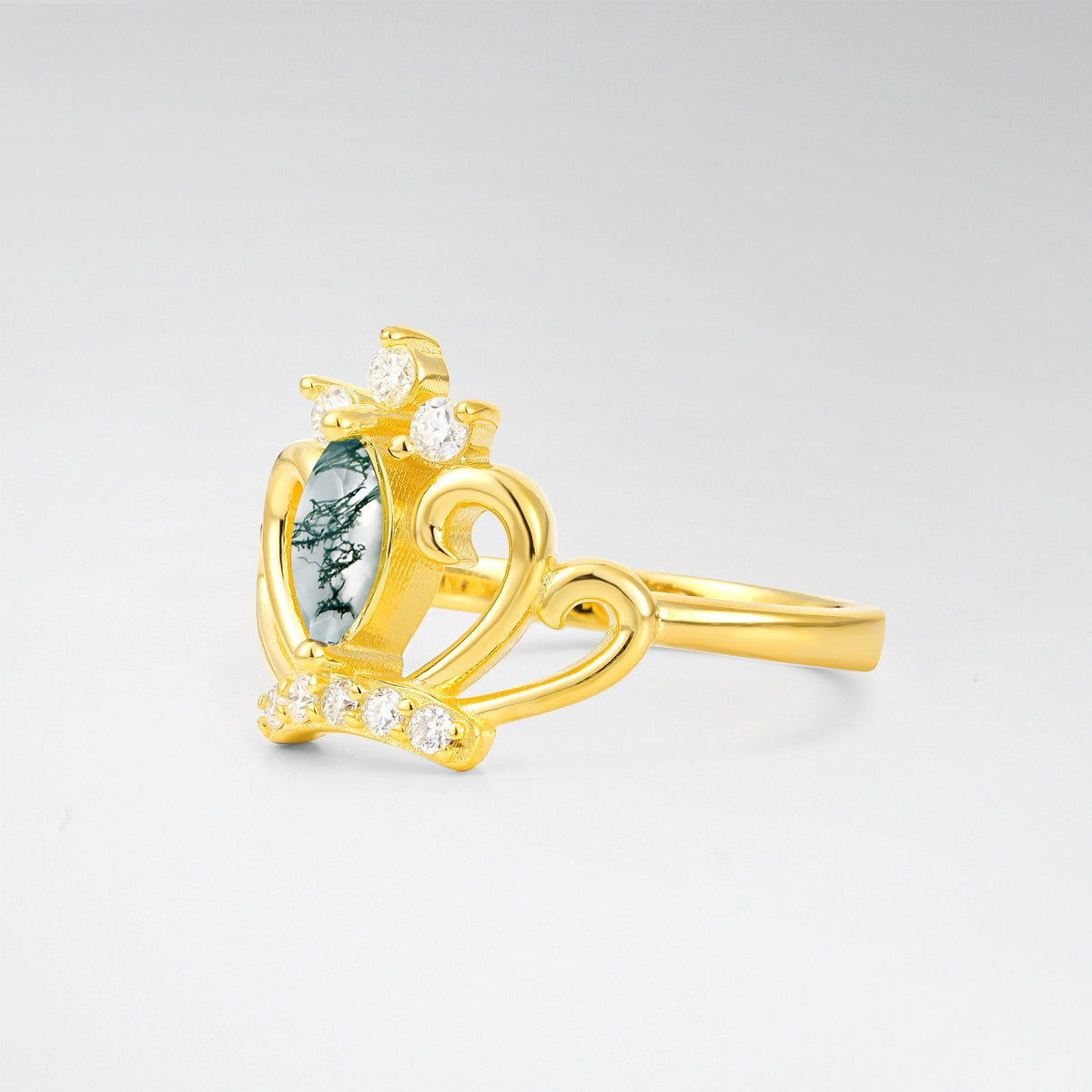 Vintage Marquise Moss Agate Scrollwork Engagement Ring - Additional view
