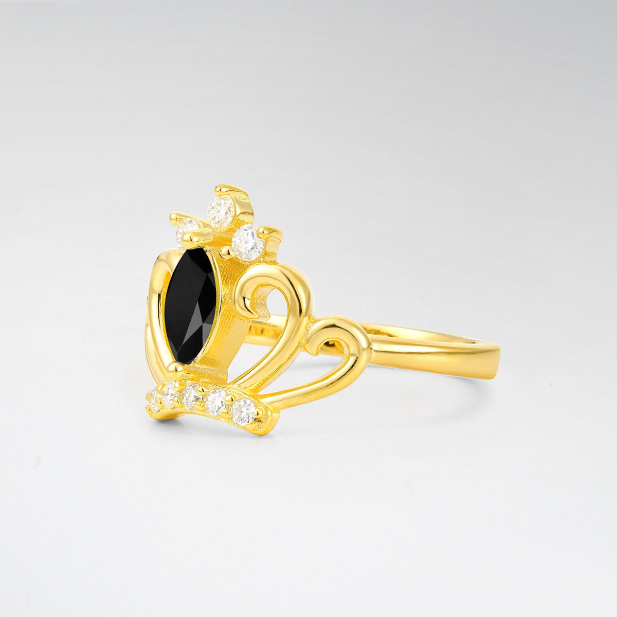 Vintage Marquise Black Onyx Scrollwork Engagement Ring - Additional view