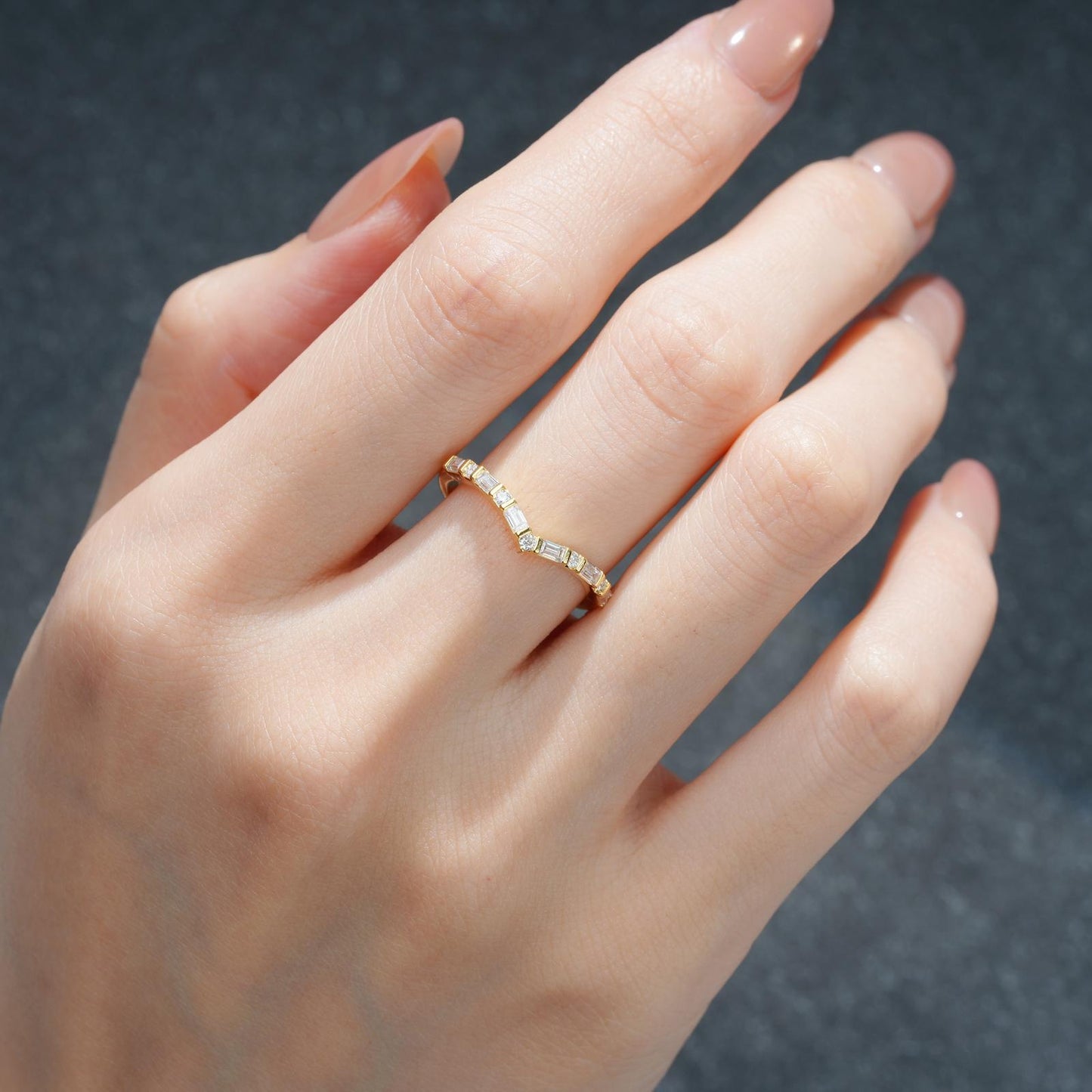 Art Deco Baguette and Round Cut Moissanite Wedding Ring - product view2
