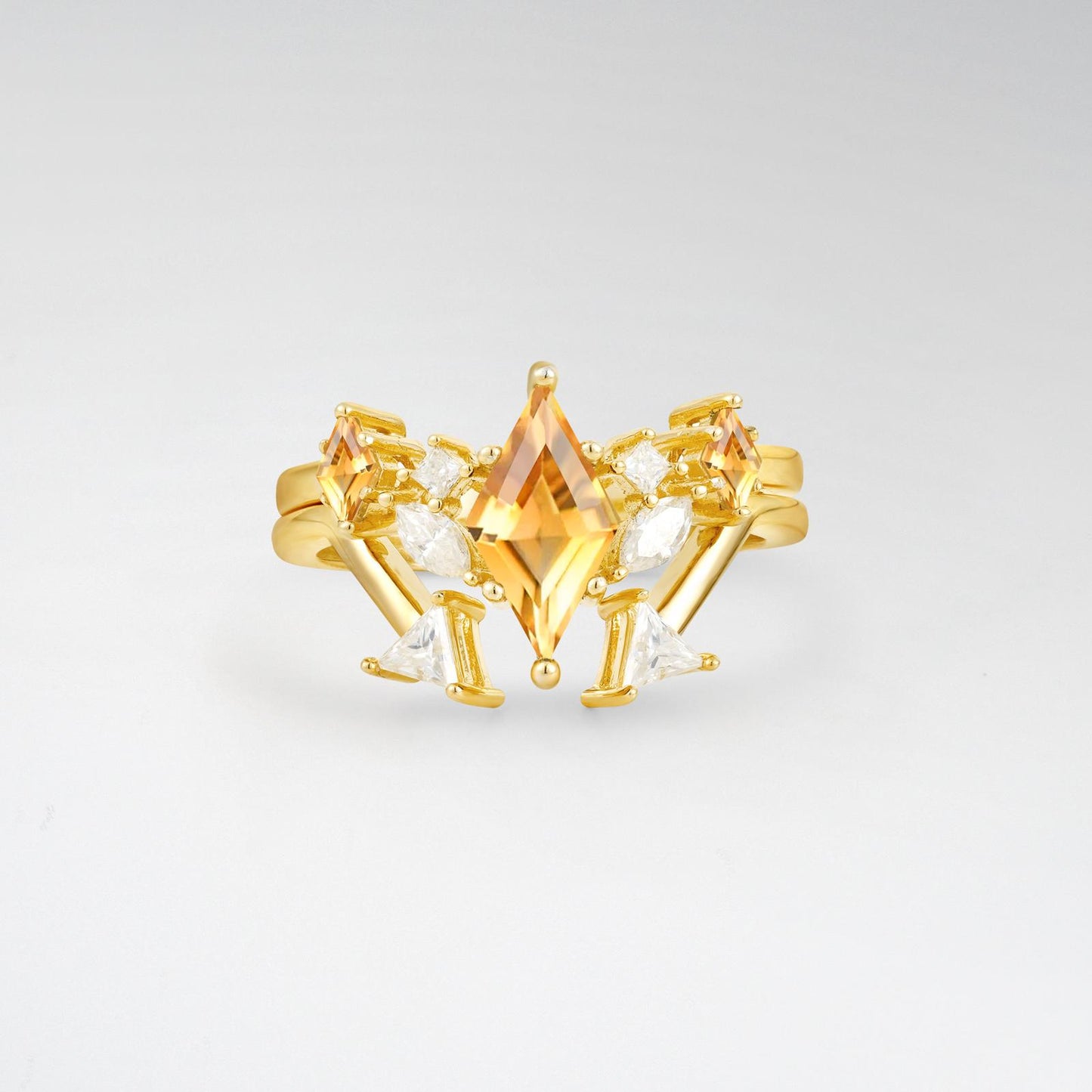 Art Deco Kite Cut Citrine Geometric Bridal Ring Set - product view1