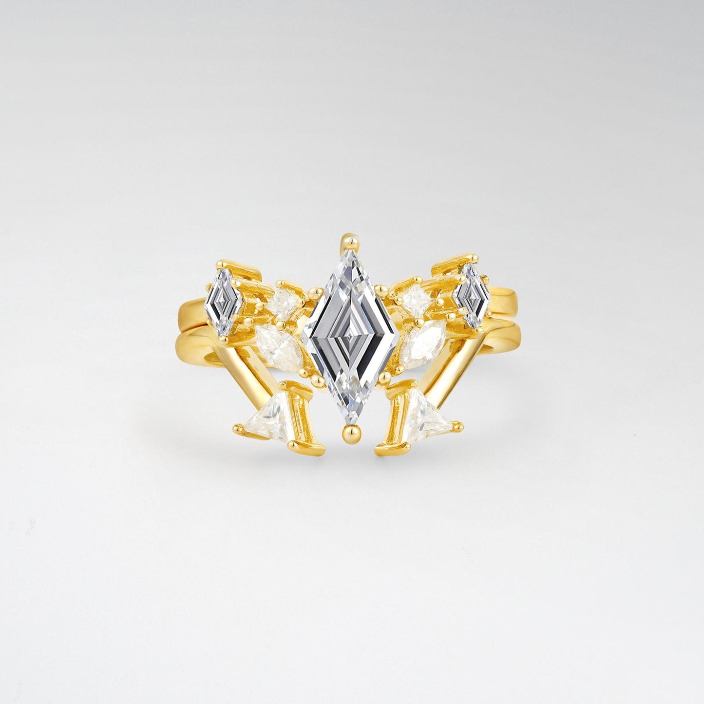 Art Deco Kite Cut Lab Diamond Geometric Bridal Ring Set - product view1