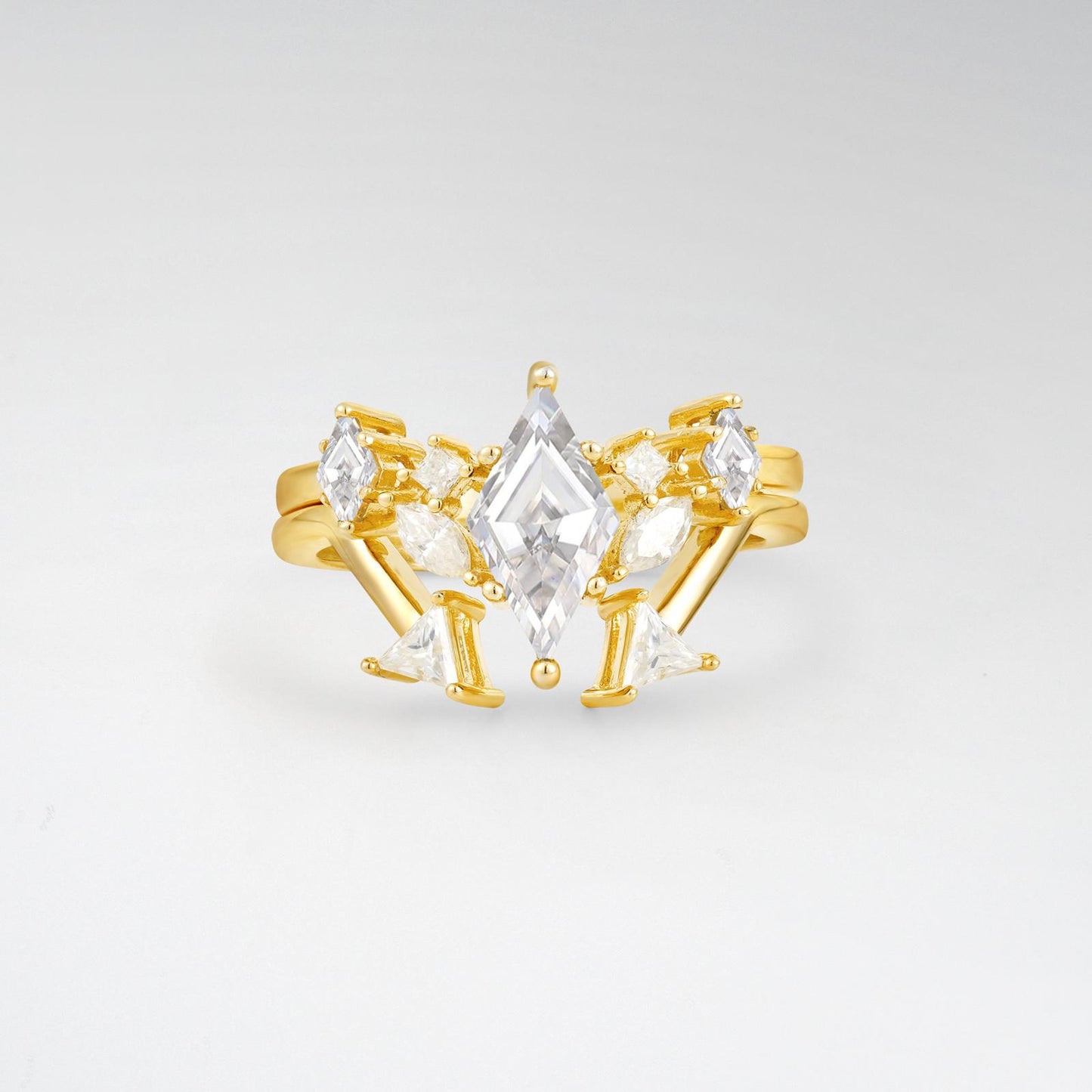 Art Deco Kite Cut Moissanite Geometric Bridal Ring Set - product view1