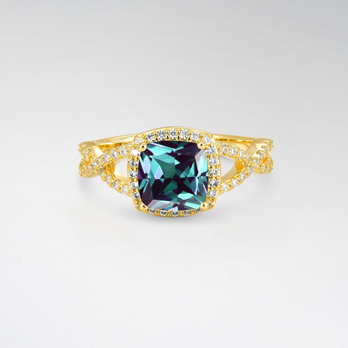 Cushion Cut Alexandrite Halo Split Shank Engagement Ring - product view1