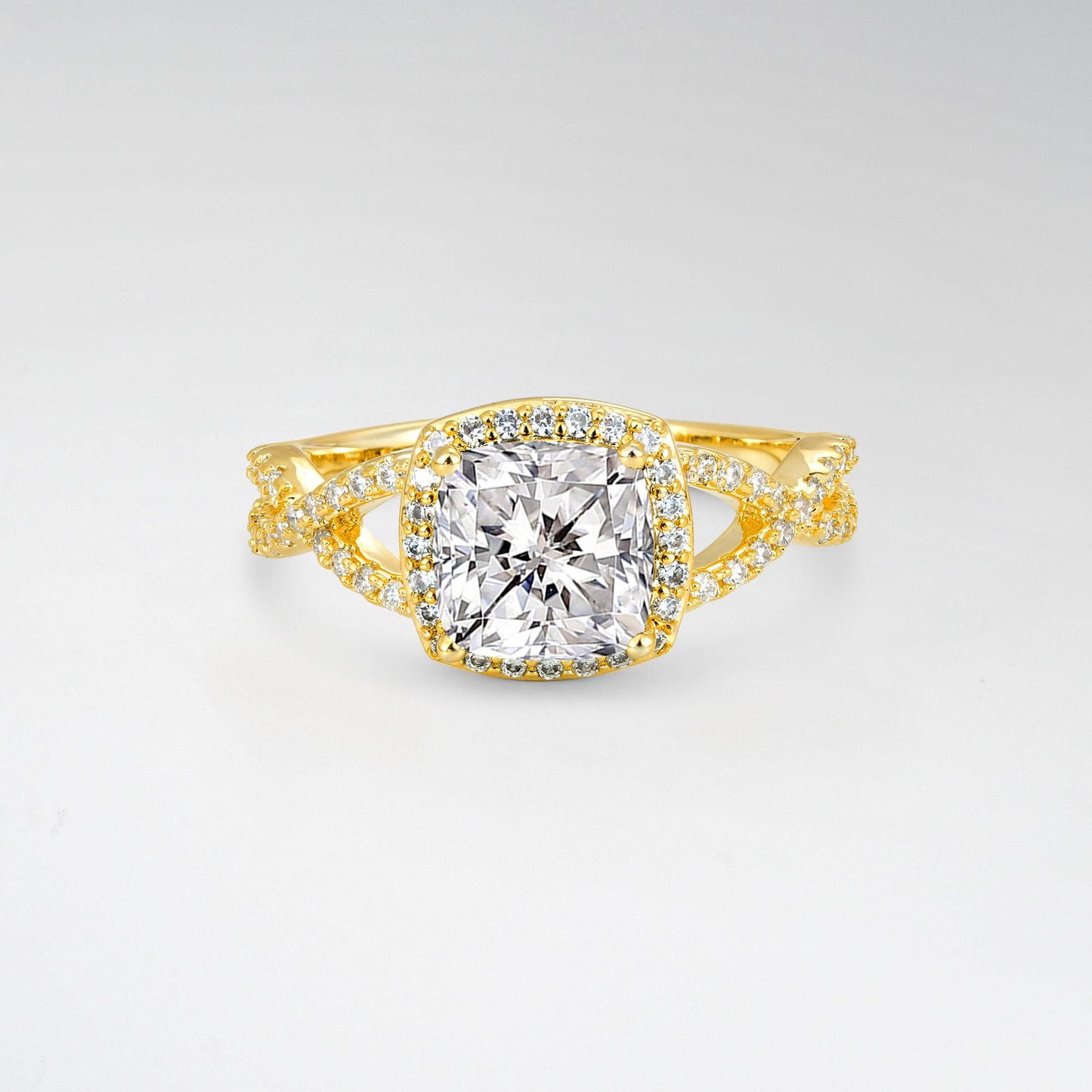 Cushion Cut Lab Diamond Halo Split Shank Engagement Ring - product view1