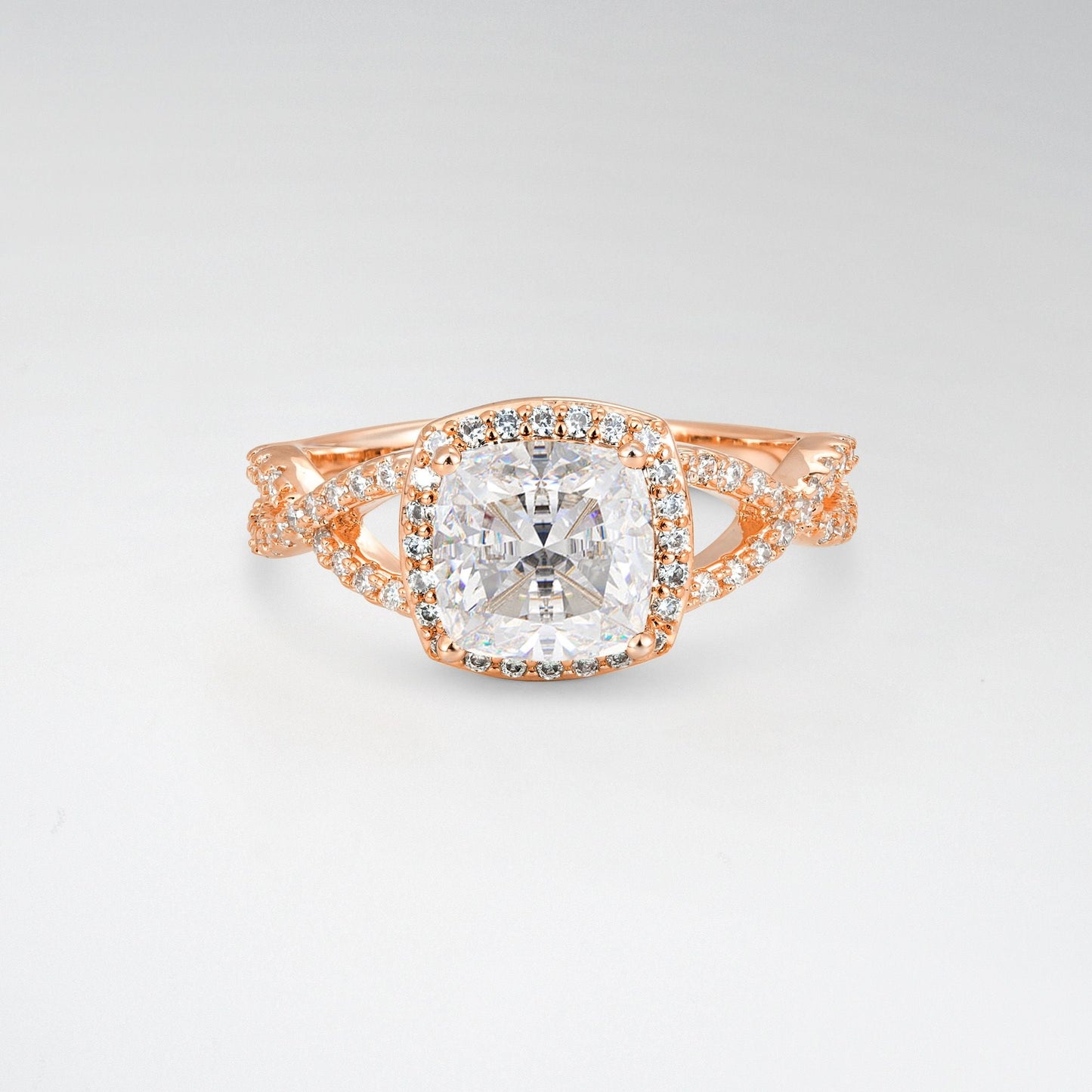 Cushion Cut Moissanite Halo Split Shank Engagement Ring - product view1