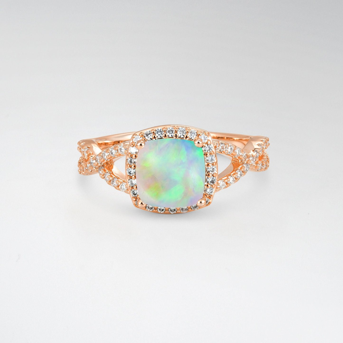 Cushion Cut Opal Halo Split Shank Engagement Ring - product view1