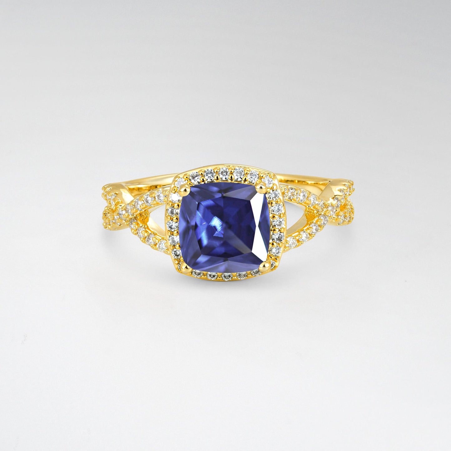 Cushion Cut Tanzanite Halo Split Shank Engagement Ring - product view1