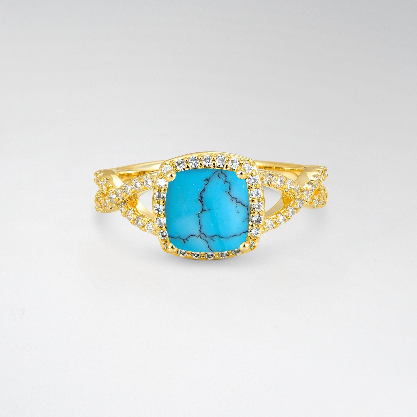 Cushion Cut Turquoise Halo Split Shank Engagement Ring - product view1