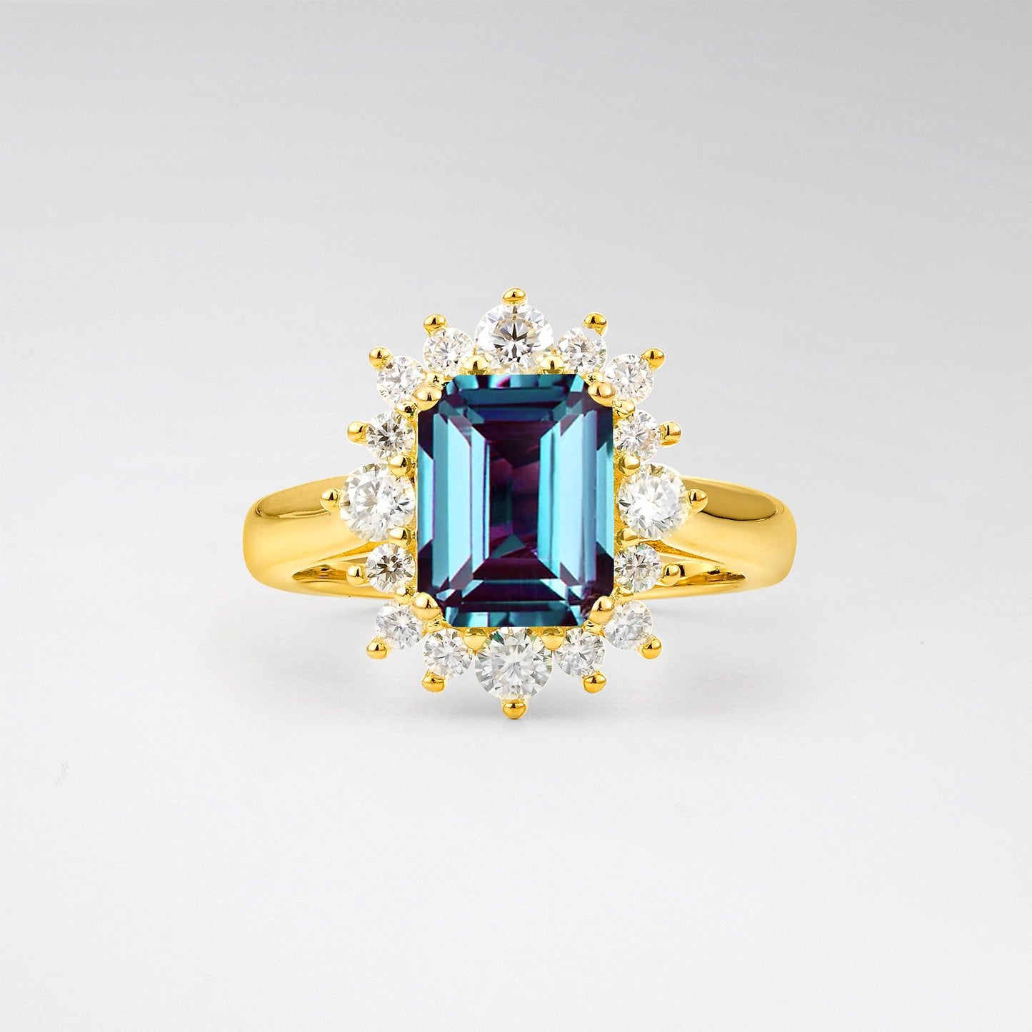 Emerald Cut Alexandrite Halo Engagement Ring - product view1
