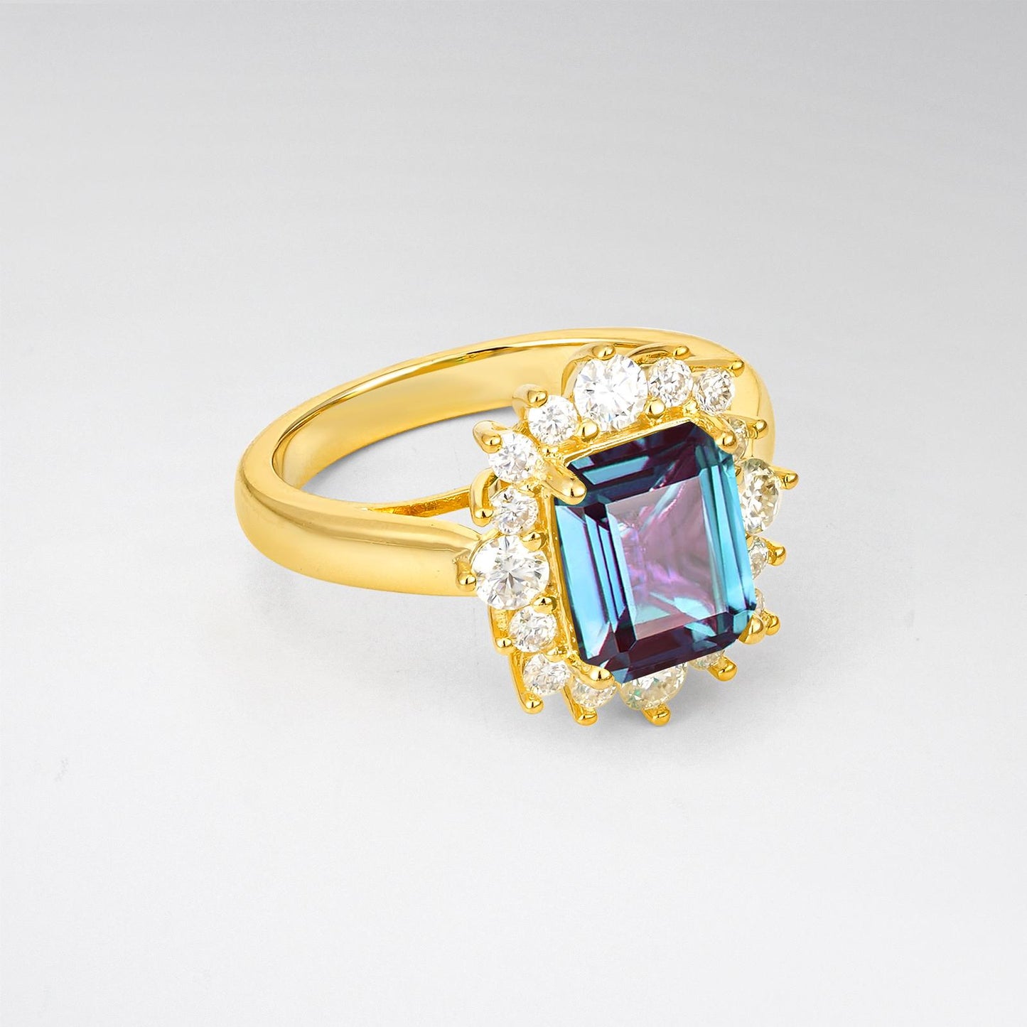 Emerald Cut Alexandrite Halo Engagement Ring - product view2
