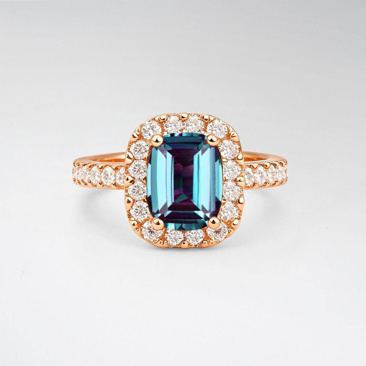 Emerald Cut Alexandrite Halo Pave Engagement Ring - product view1
