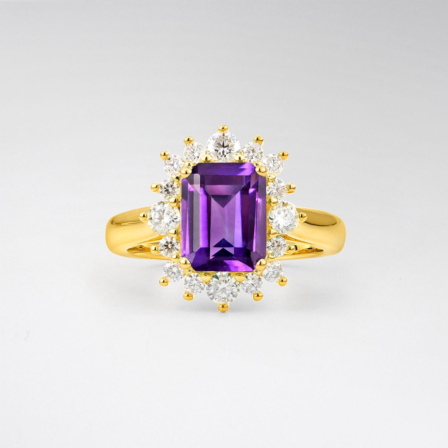Emerald Cut Amethyst Halo Engagement Ring - product view1