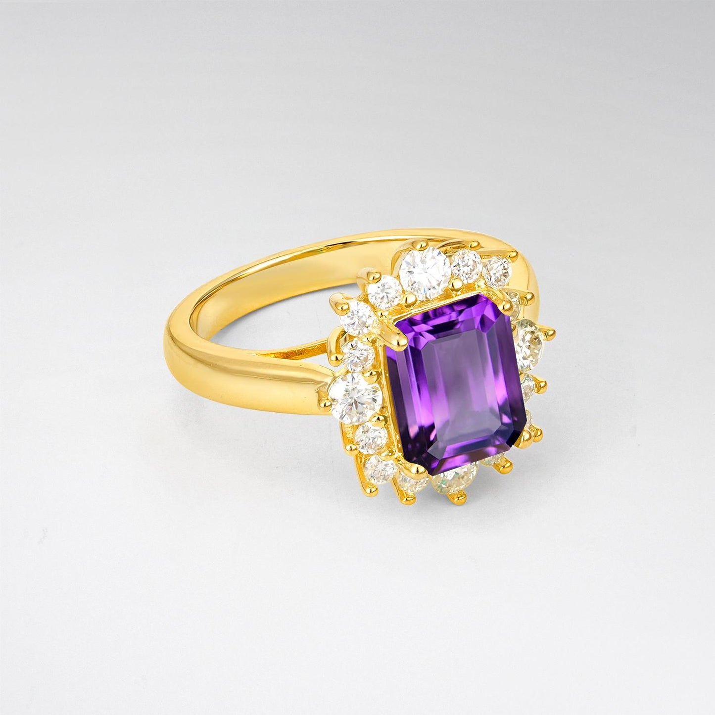 Emerald Cut Amethyst Halo Engagement Ring - product view2