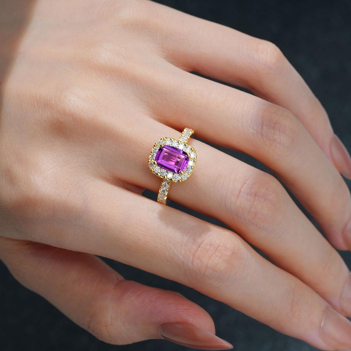 Emerald Cut Amethyst Halo Pave Engagement Ring - product view2