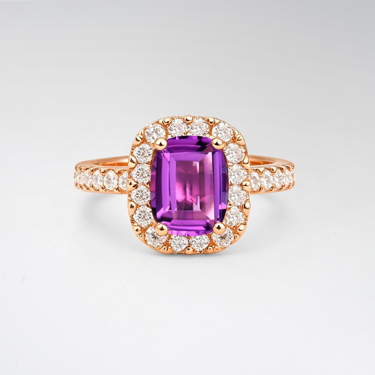 Emerald Cut Amethyst Halo Pave Engagement Ring - product view1