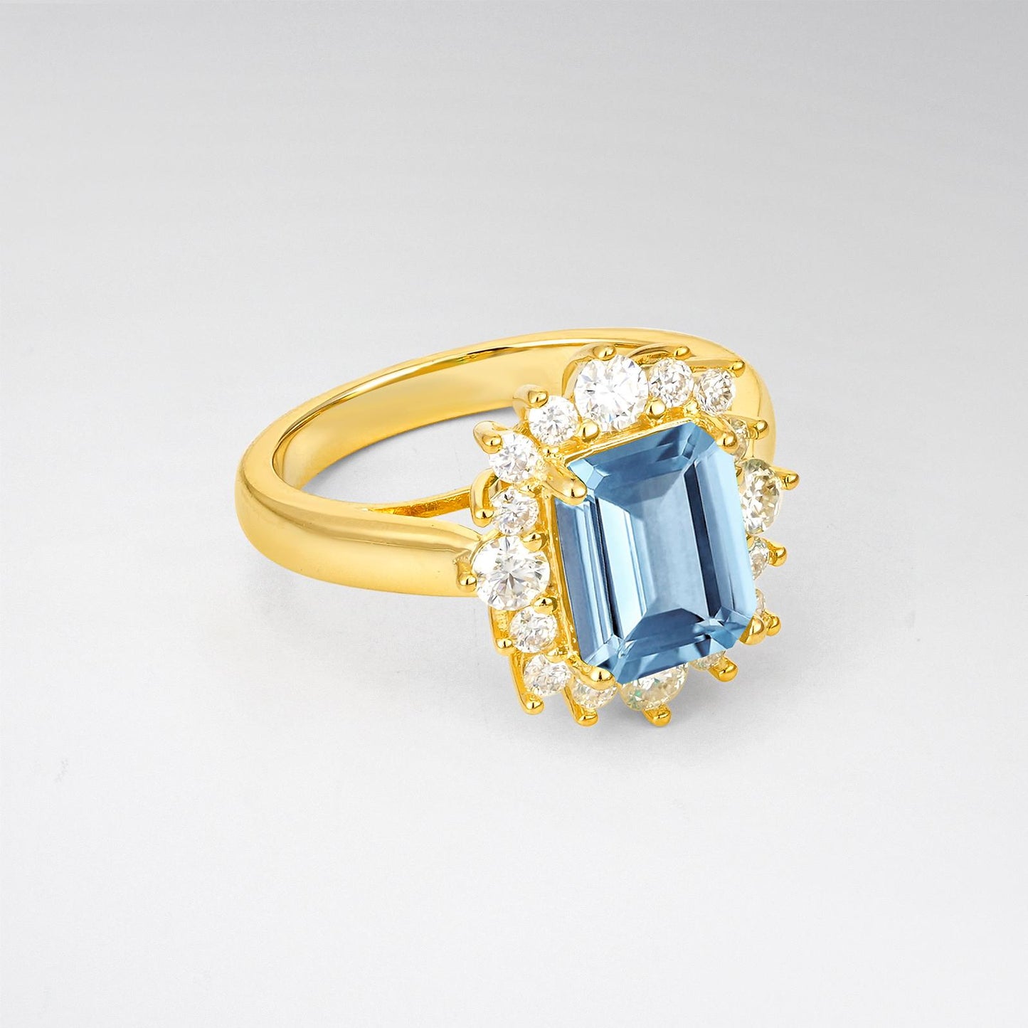 Emerald Cut Aquamarine Halo Engagement Ring - product view2