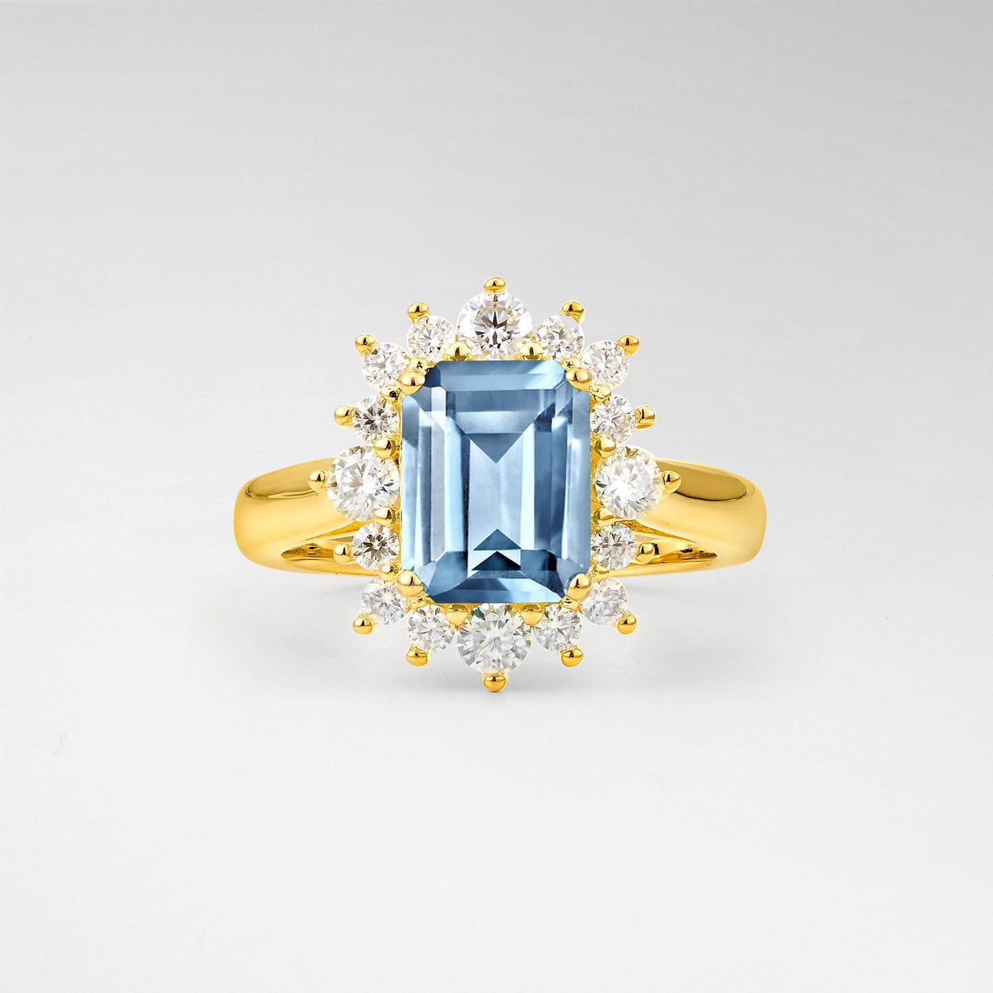 Emerald Cut Aquamarine Halo Engagement Ring - product view1