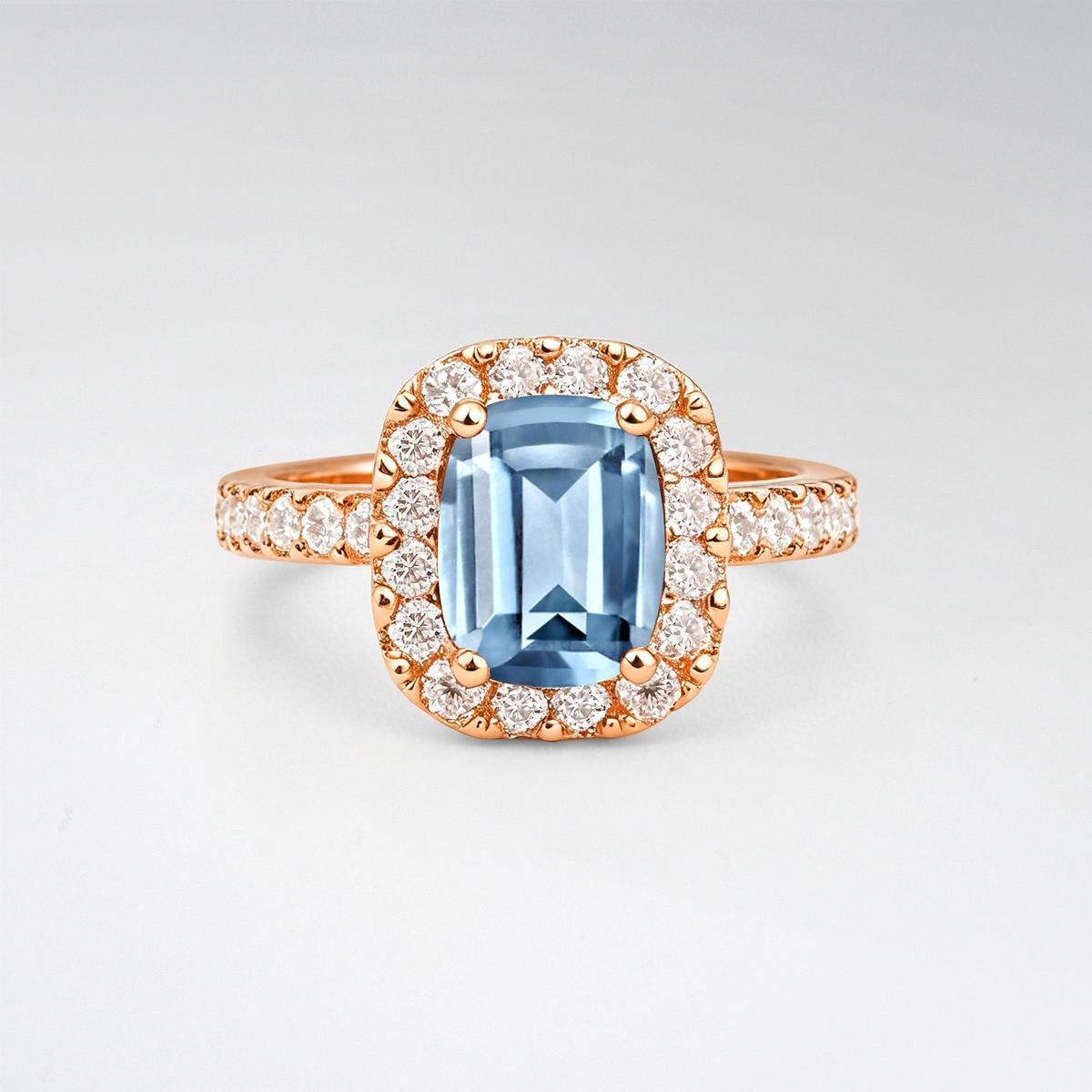 Emerald Cut Aquamarine Halo Pave Engagement Ring - product view1